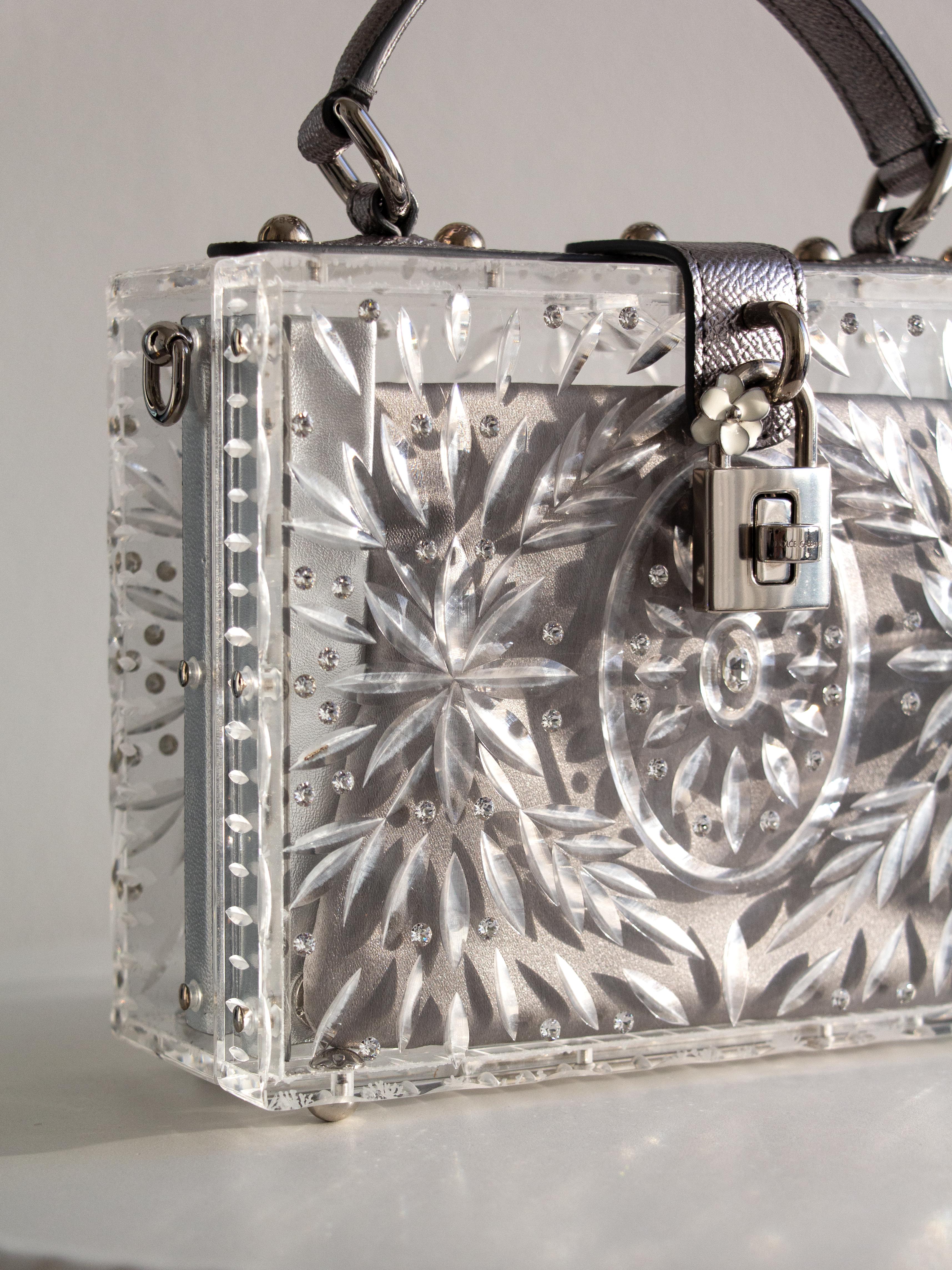 Dolce&Gabbana Cinderella Plexiglass Crystal Dolce Box Silver Rhinestone Bag 2
