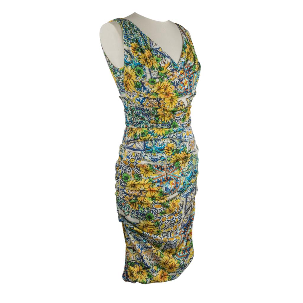 Dolce&Gabbana Dress Floral Majolica Print V-Neck 44 / 8 1