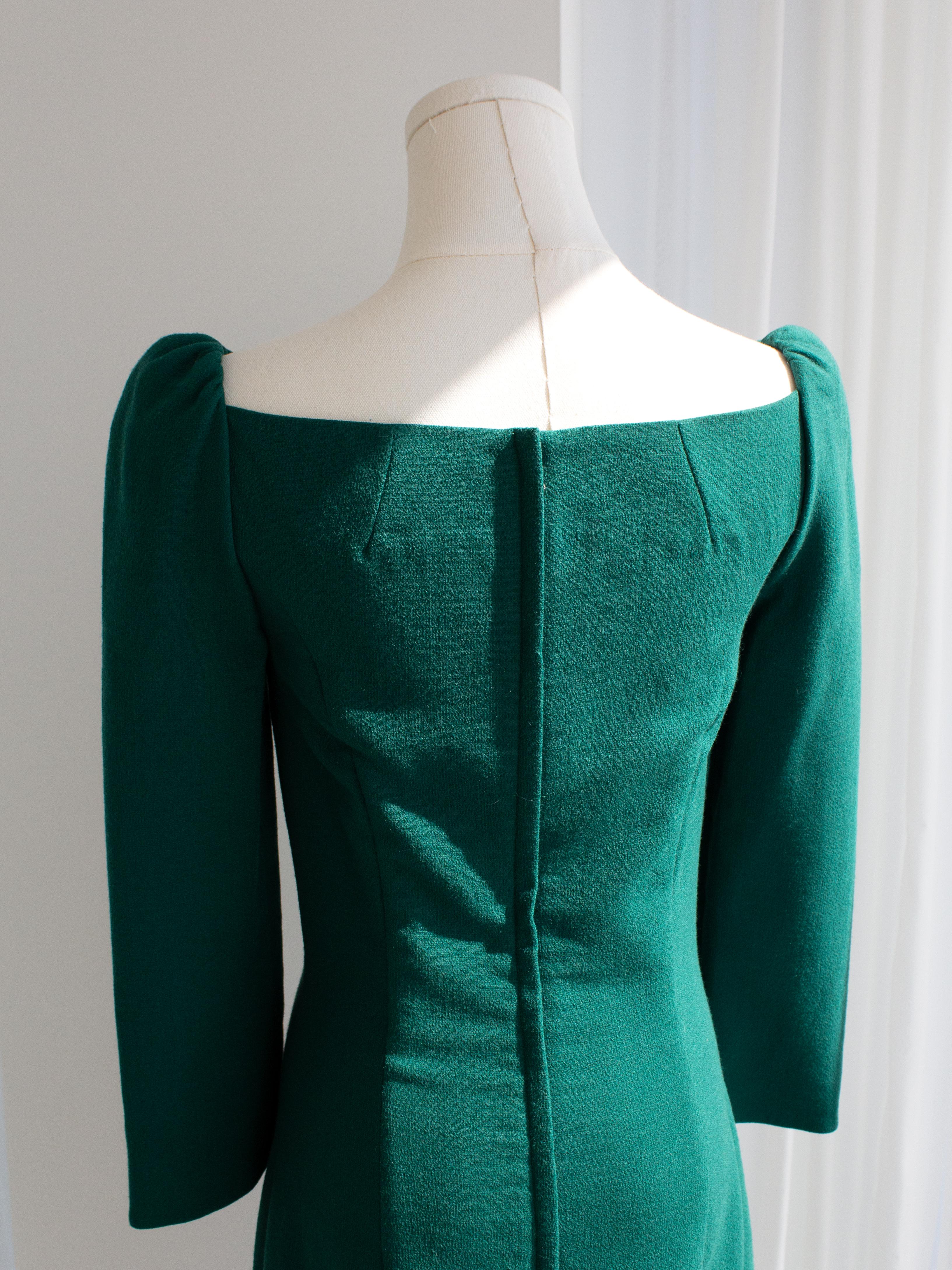 Dolce&Gabbana Emerald Green Square Neck Wool Pencil Midi Dress For Sale 6