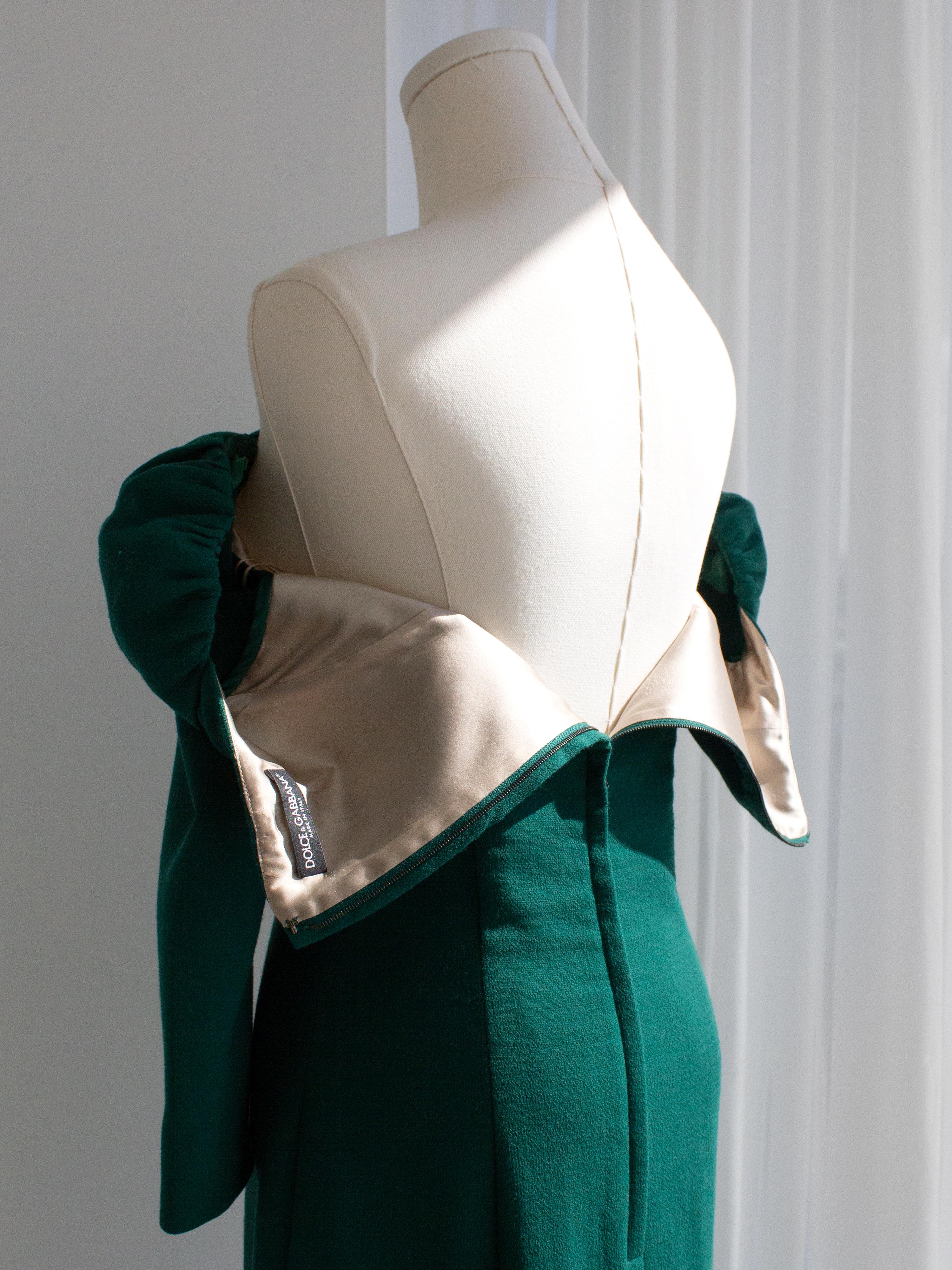 Dolce&Gabbana Emerald Green Square Neck Wool Pencil Midi Dress For Sale 7