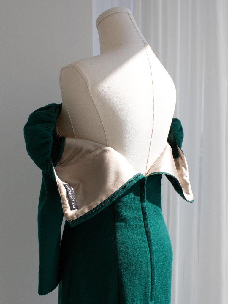 Dolce&Gabbana Emerald Green Square Neck Wool Pencil Midi Dress For Sale at  1stDibs