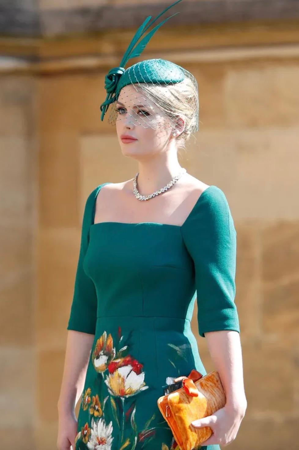Dolce&Gabbana Emerald Green Square Neck Wool Pencil Midi Dress In Good Condition For Sale In Jersey City, NJ