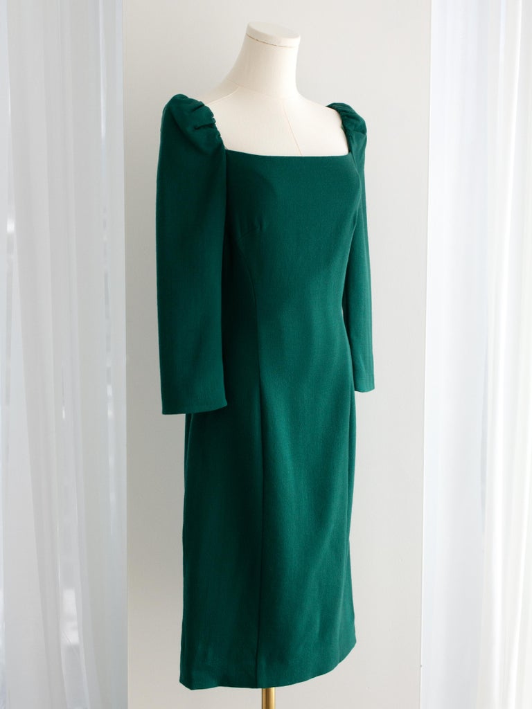 Dolce&Gabbana Emerald Green Square Neck Wool Pencil Midi Dress For Sale at  1stDibs