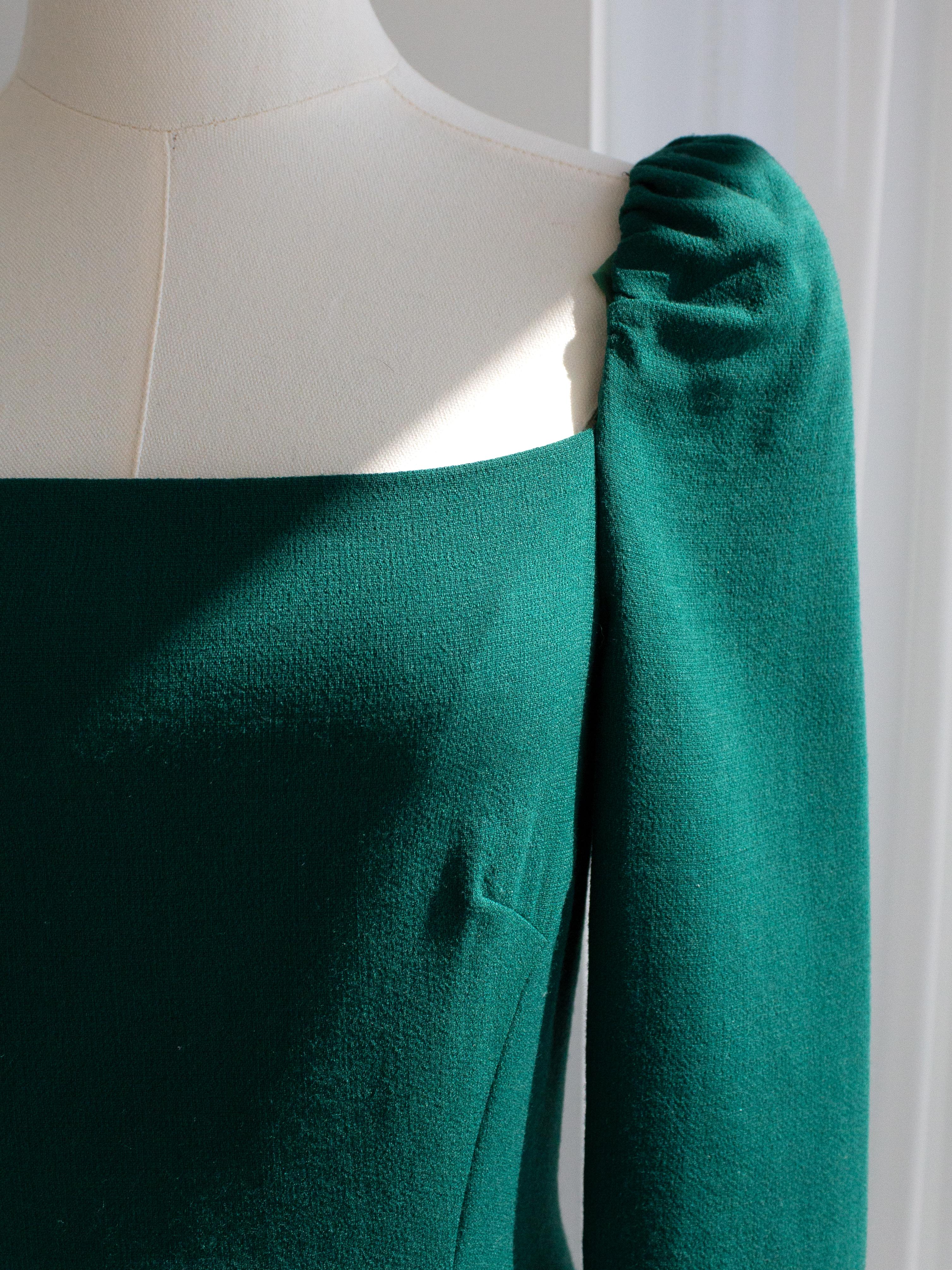 Dolce&Gabbana Emerald Green Square Neck Wool Pencil Midi Dress For Sale 5