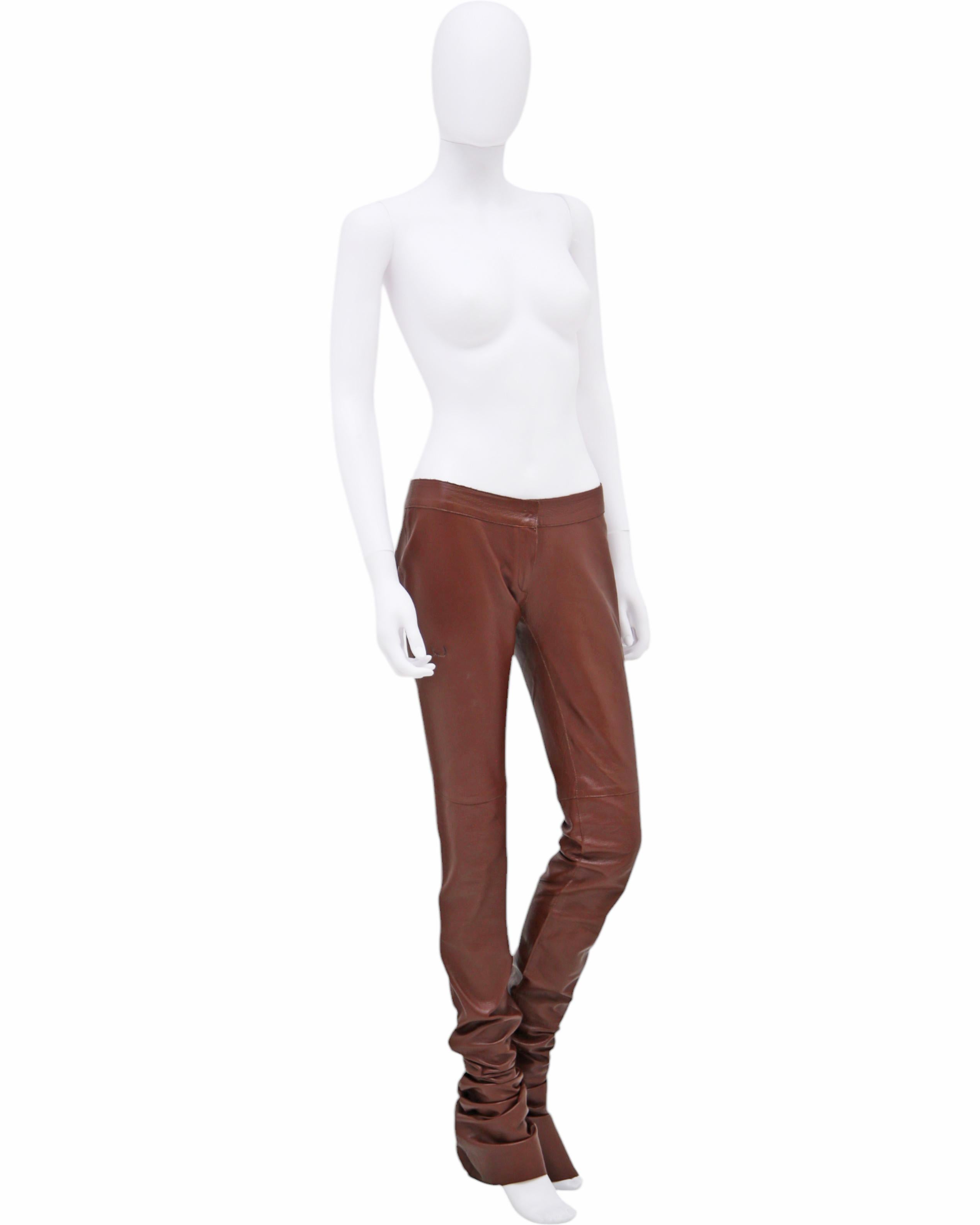 Brown Dolce&Gabbana F/W 2001 Lambskin Leather Bootcut Pants in vendita