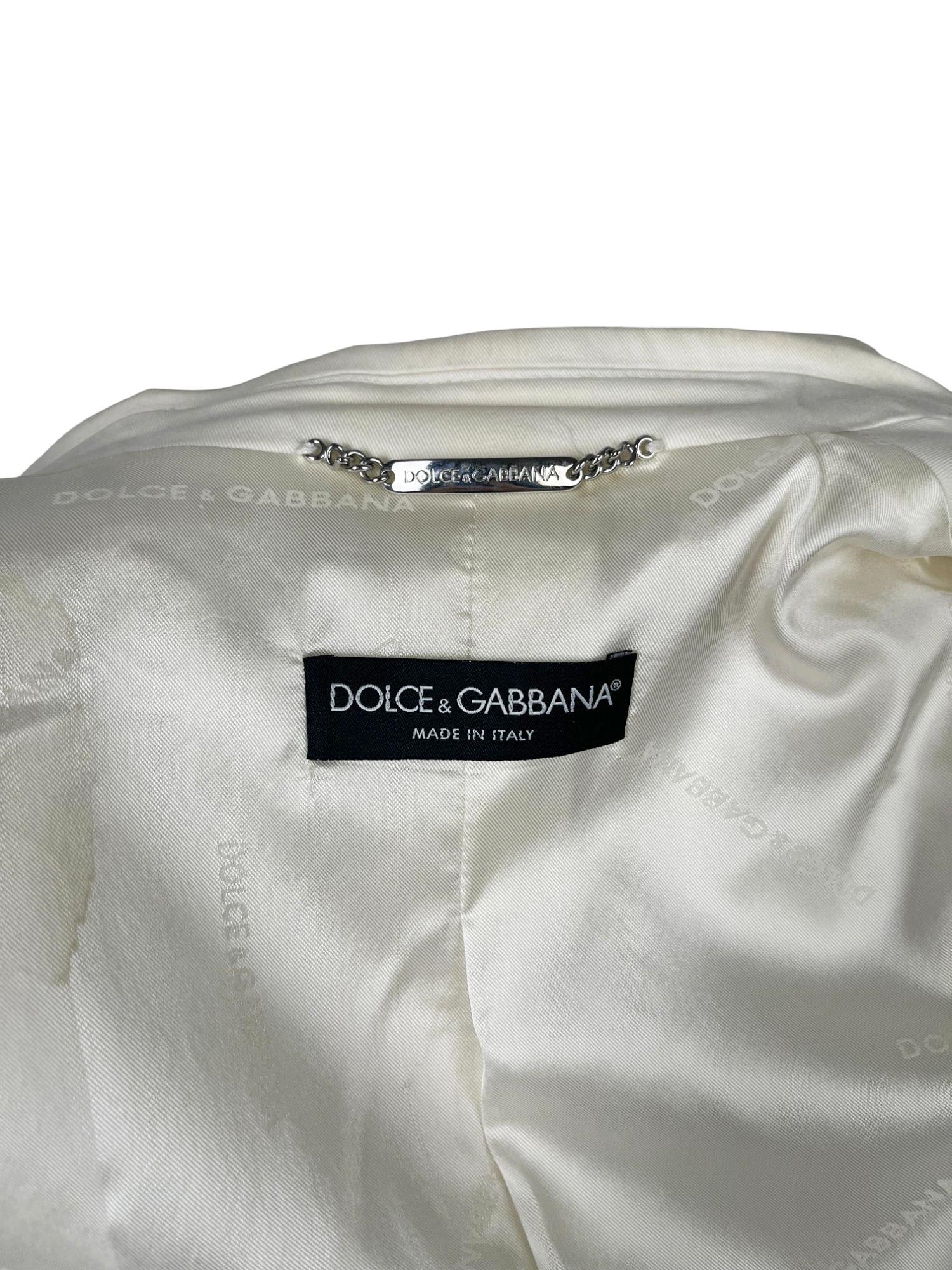 Dolce&Gabbana F/W 2004 Conjunto Blanco Algodón Blazer y Pantalones en venta 6