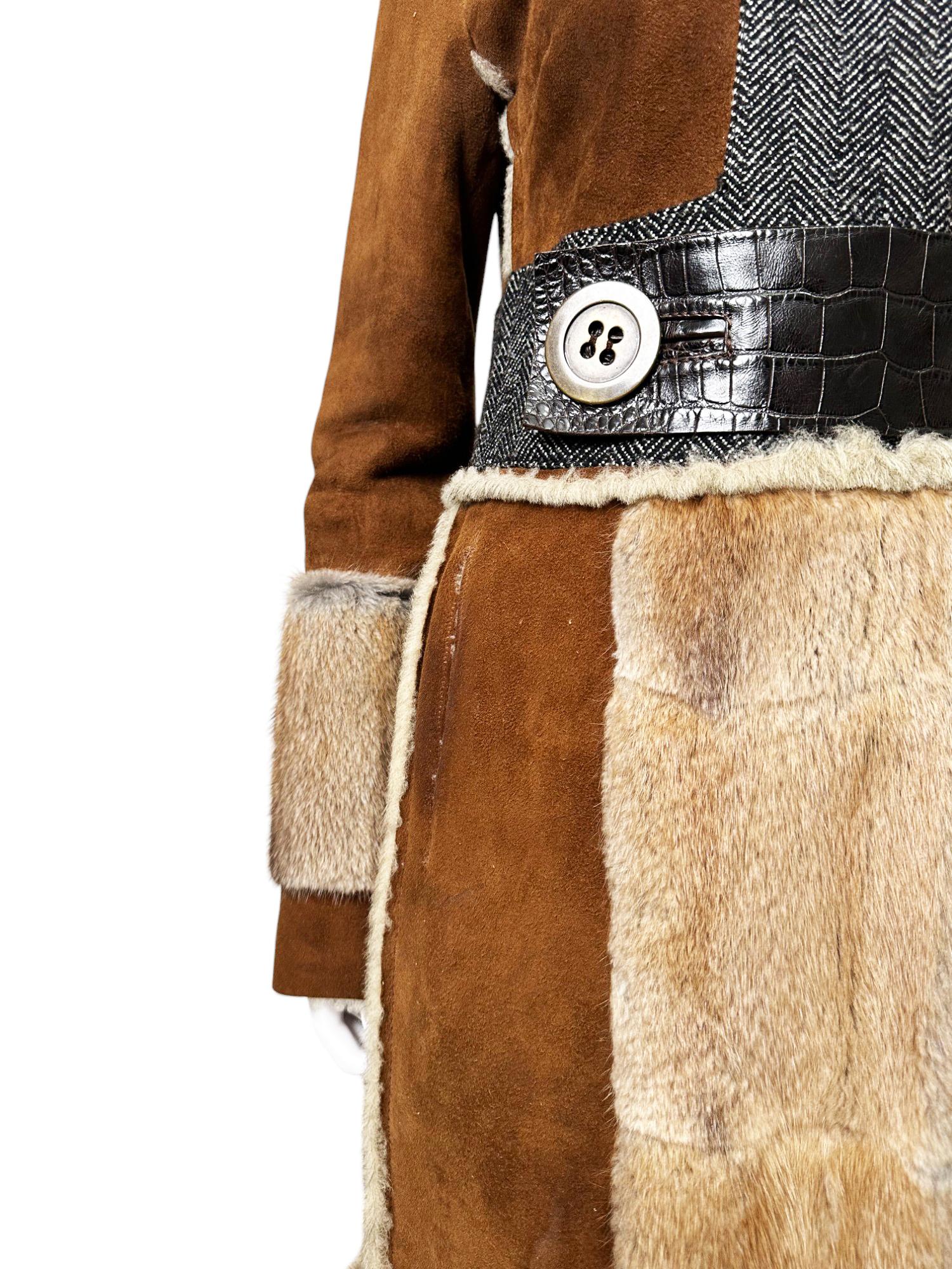 Dolce&Gabbana F/W 2005 Brown Lambskin Crocodile Leather Fur Coat en venta 6