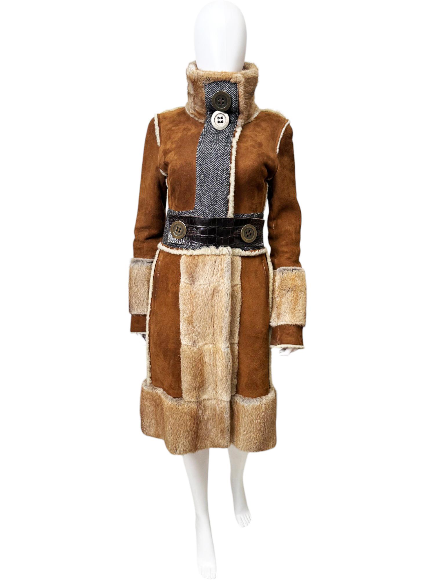 Dolce&Gabbana F/W 2005 Brown Lambskin Crocodile Leather Fur Coat en venta 7