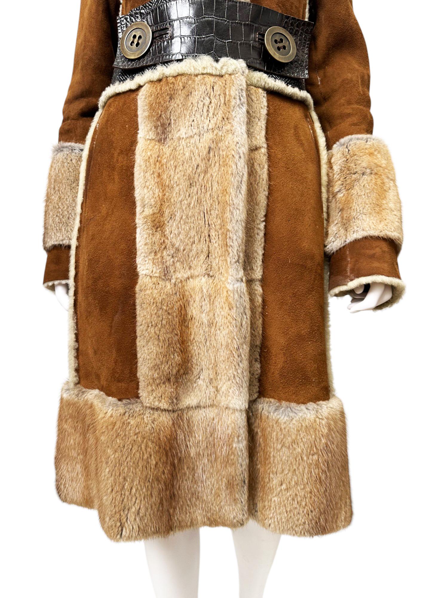 Dolce&Gabbana F/W 2005 Brown Lambskin Crocodile Leather Fur Coat en venta 9