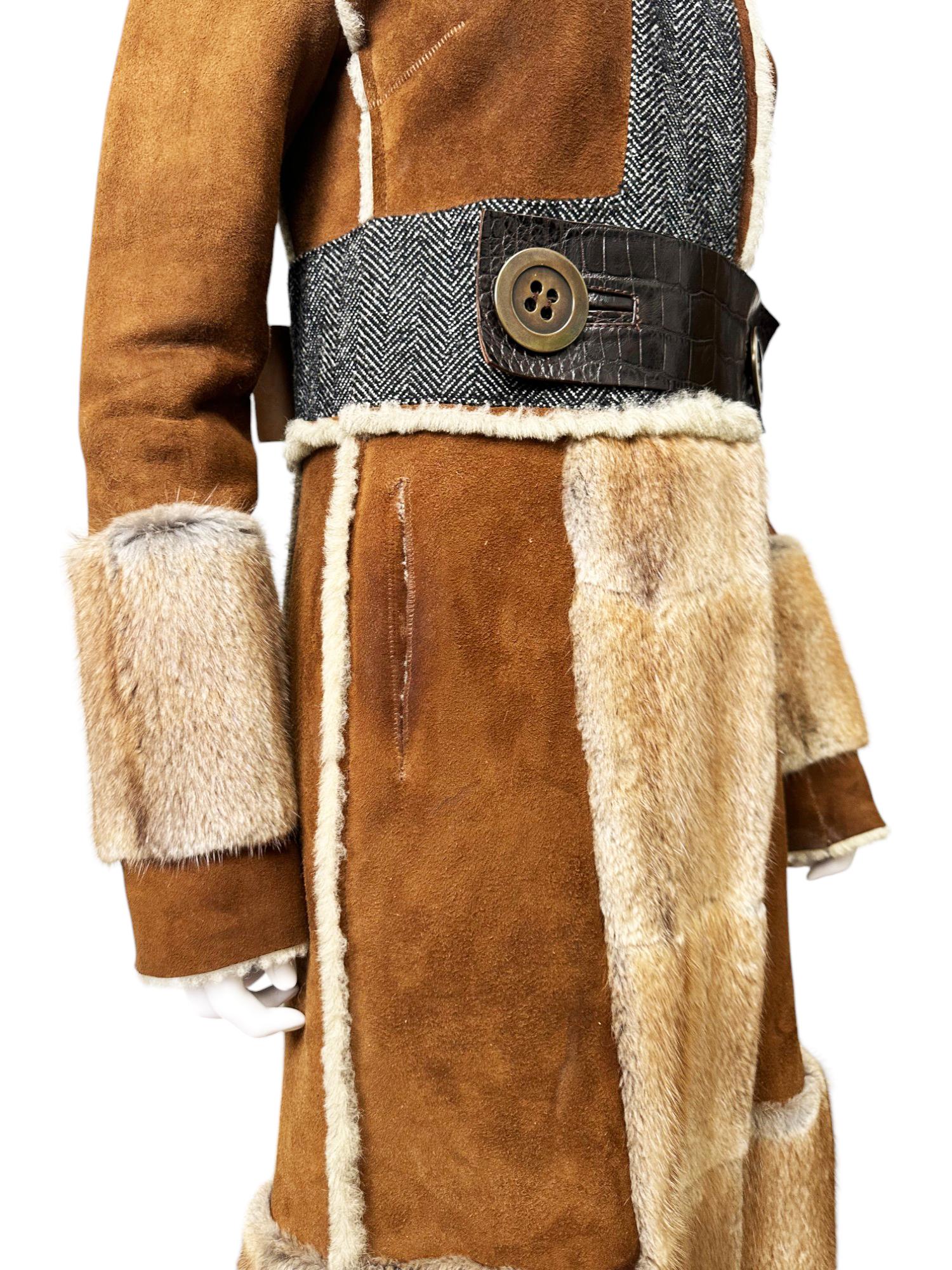 Dolce&Gabbana F/W 2005 Brown Lambskin Crocodile Leather Fur Coat en venta 10