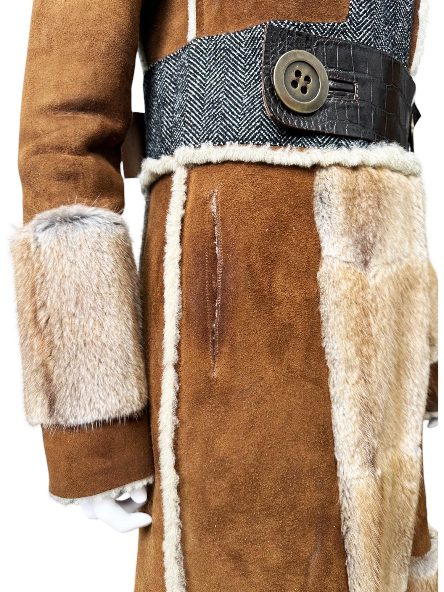 Dolce&Gabbana F/W 2005 Brown Lambskin Crocodile Leather Fur Coat en venta 11