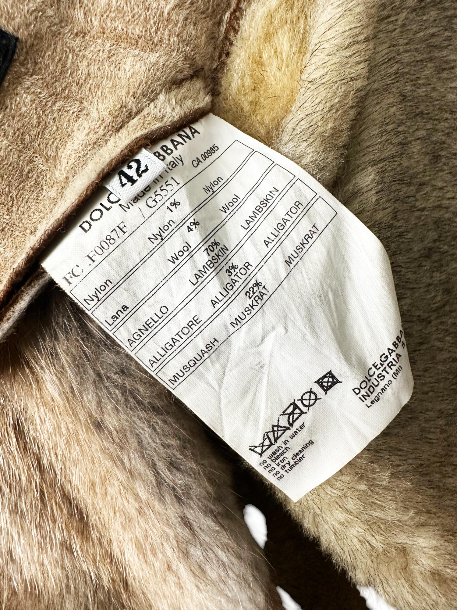 Dolce&Gabbana F/W 2005 Brown Lambskin Crocodile Leather Fur Coat en venta 14