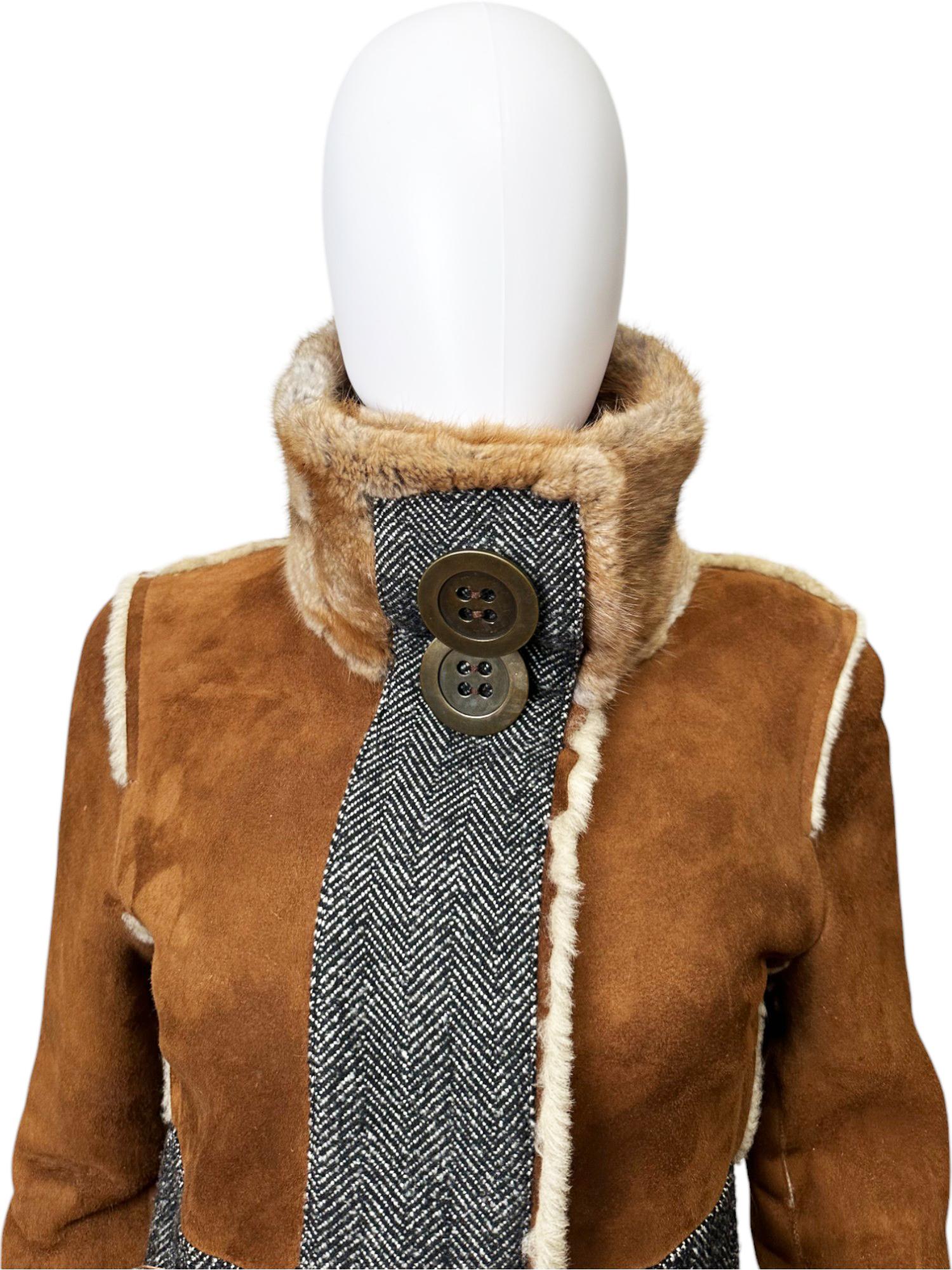 Dolce&Gabbana F/W 2005 Brown Lambskin Crocodile Leather Fur Coat en venta 1