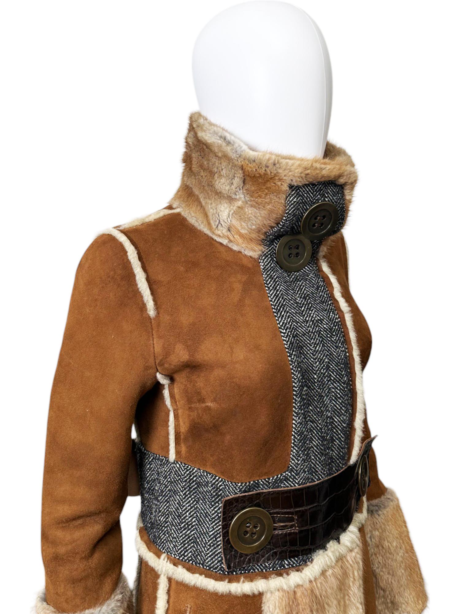 Dolce&Gabbana F/W 2005 Brown Lambskin Crocodile Leather Fur Coat en venta 2