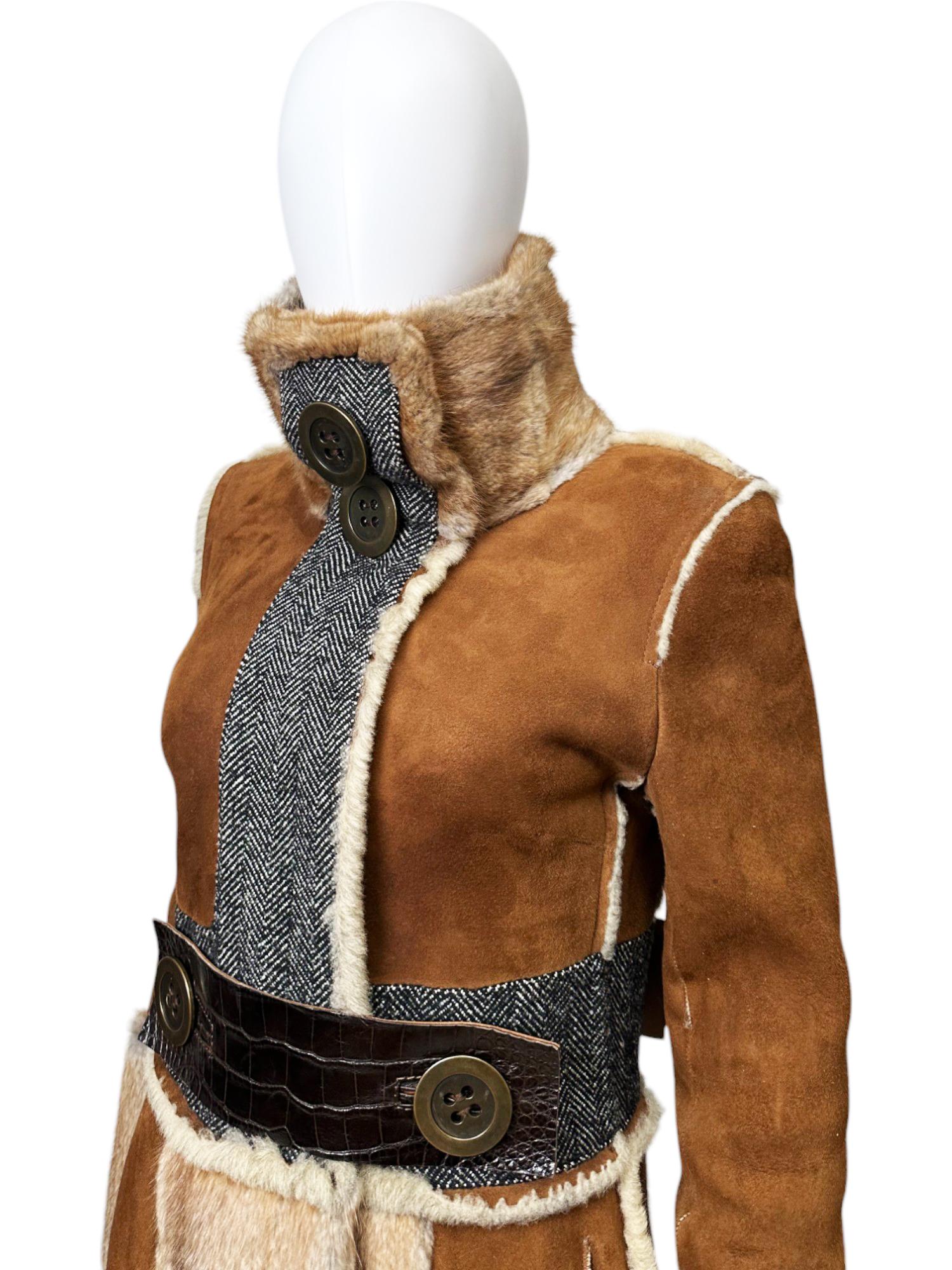 Dolce&Gabbana F/W 2005 Brown Lambskin Crocodile Leather Fur Coat en venta 3