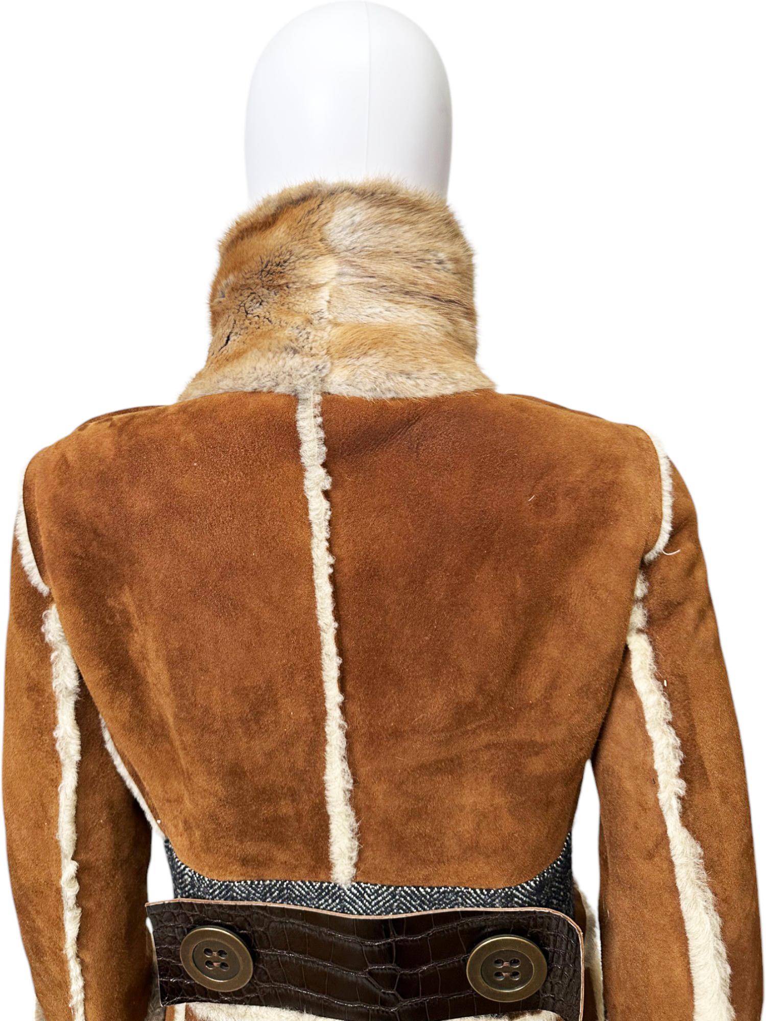 Dolce&Gabbana F/W 2005 Brown Lambskin Crocodile Leather Fur Coat en venta 4