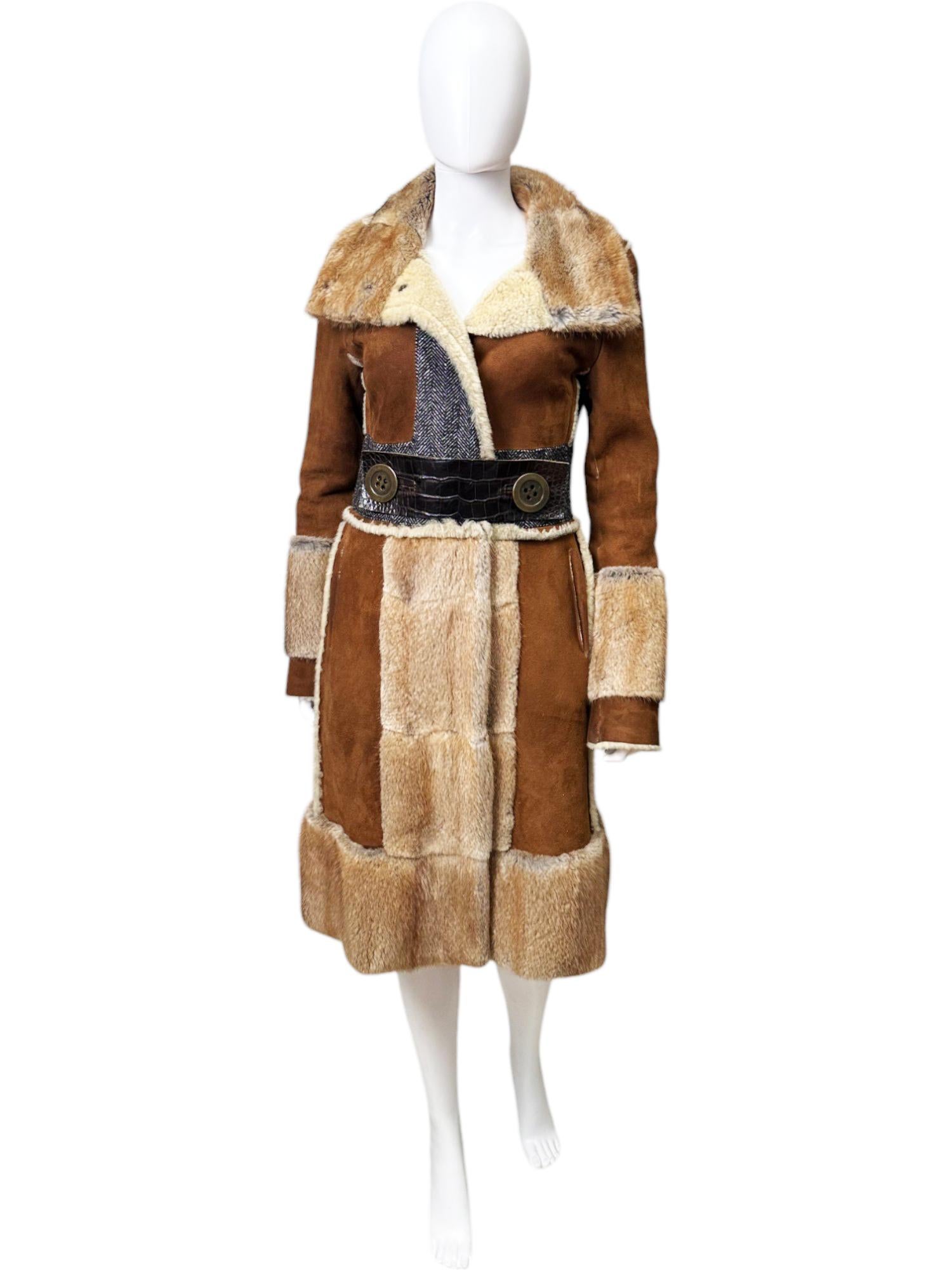 Dolce&Gabbana F/W 2005 Brown Lambskin Crocodile Leather Fur Coat en venta 5