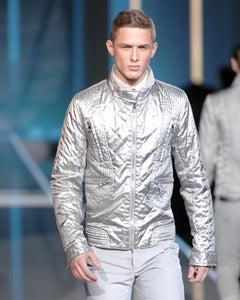 Dolce&Gabbana F/W 2006 Astro Silver Metallic Quilted Biker Jacket