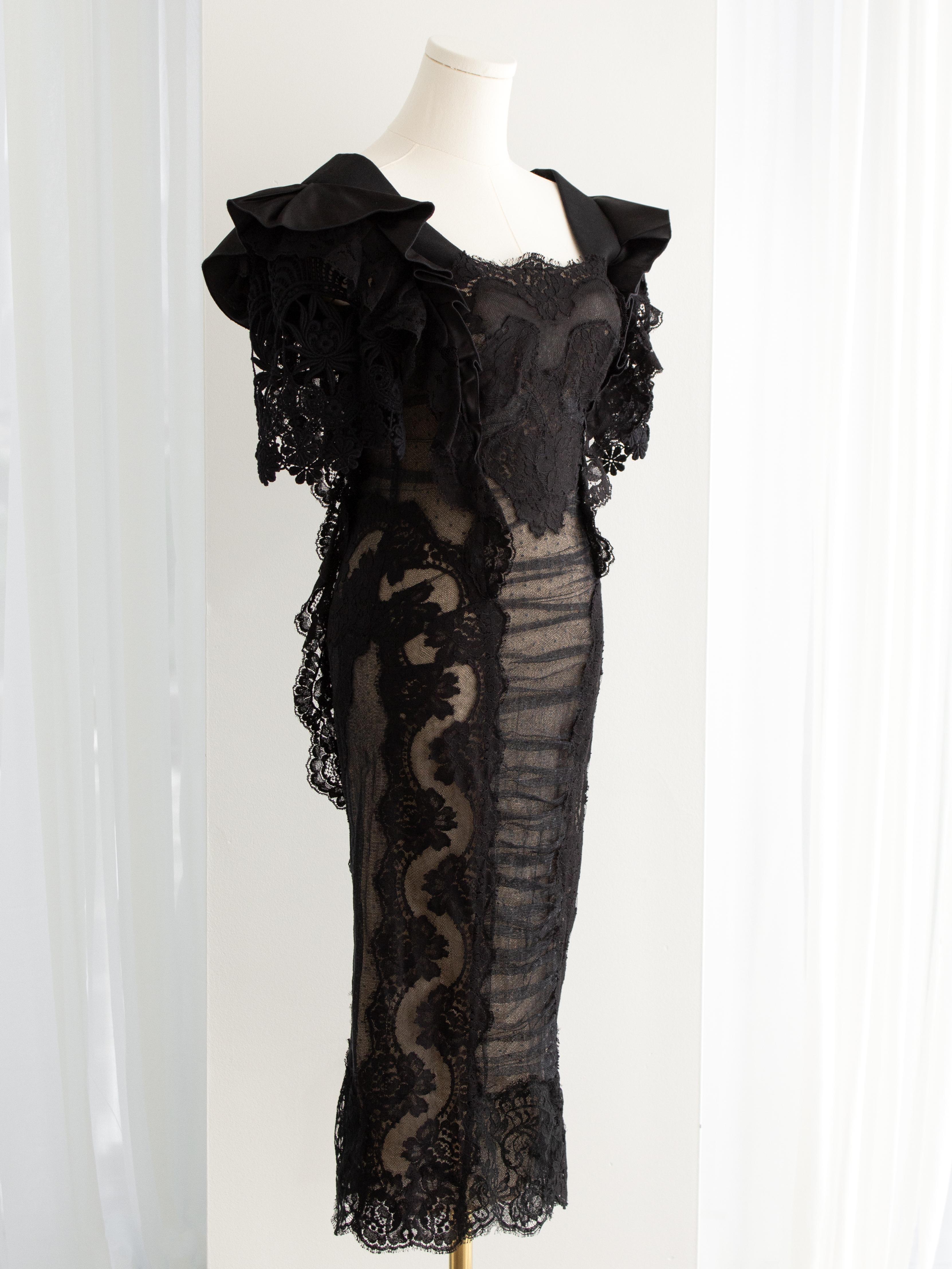 Dolce&Gabbana F/W 2009 Black Lace Tulle Swiss Dot Midi Dress 6