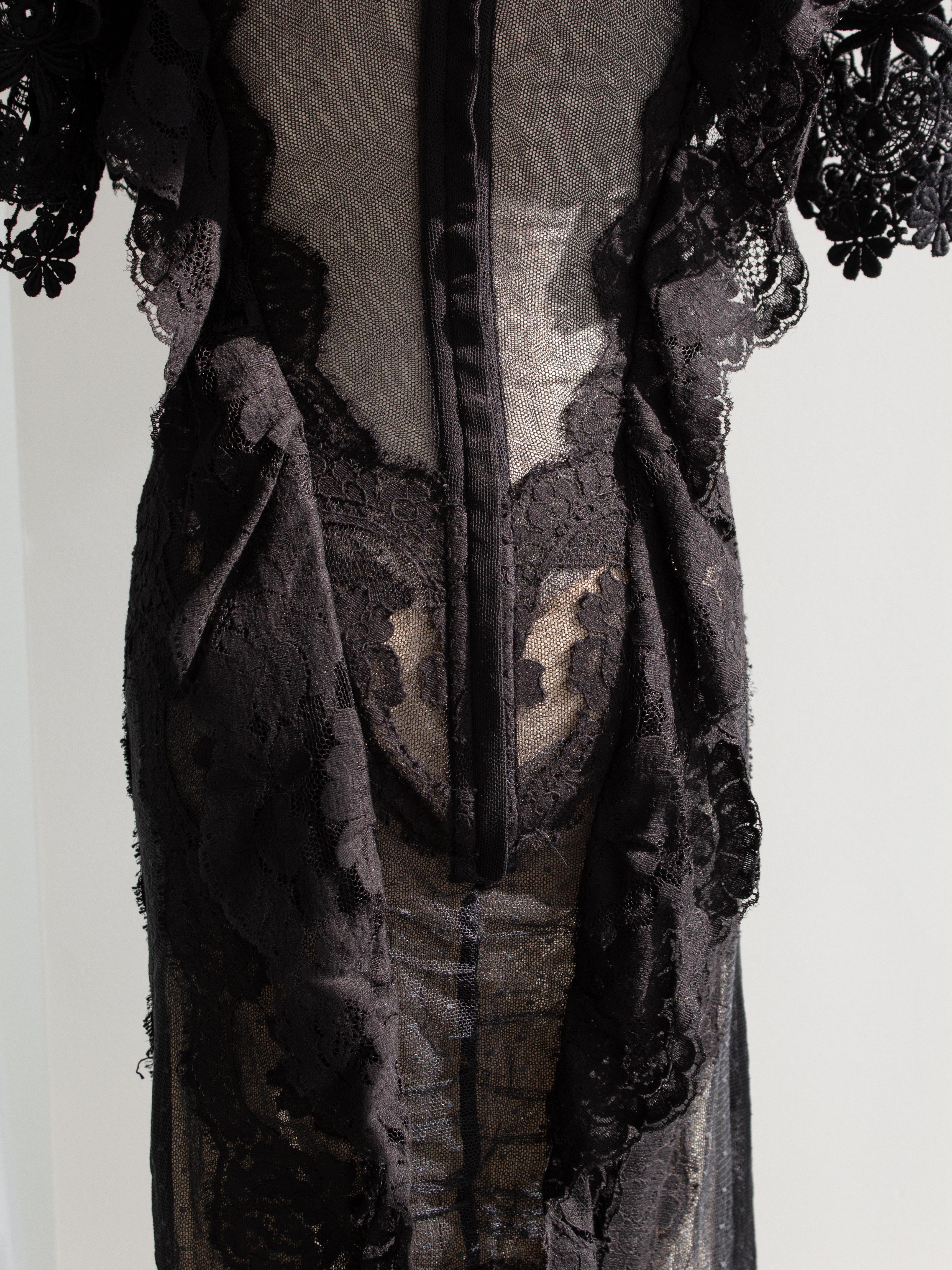 Dolce&Gabbana F/W 2009 Black Lace Tulle Swiss Dot Midi Dress 10