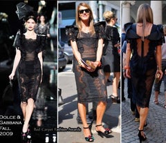 Dolce&Gabbana F/W 2009 Black Lace Tulle Swiss Dot Midi Dress