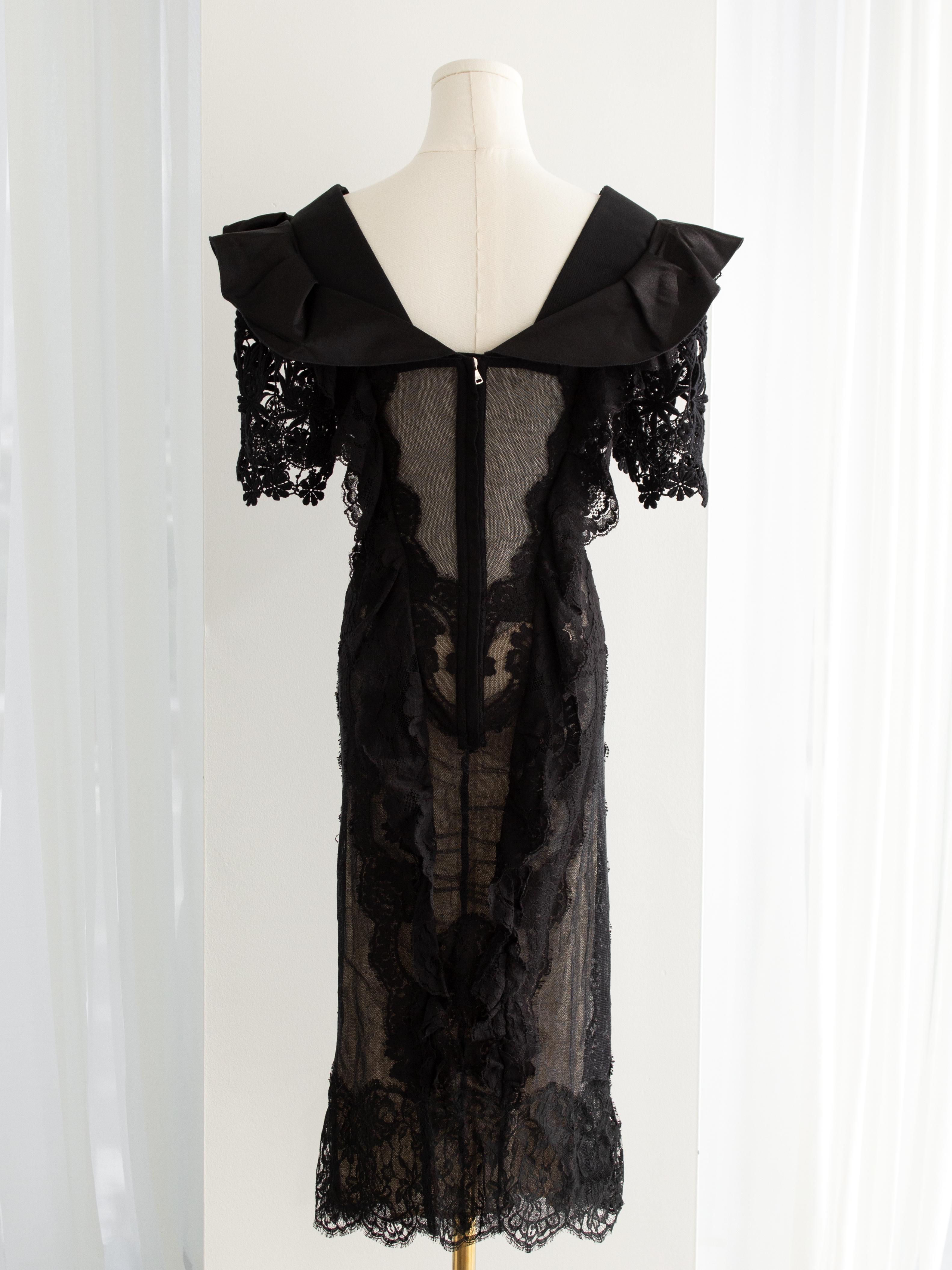 Dolce&Gabbana F/W 2009 Black Lace Tulle Swiss Dot Midi Dress 16