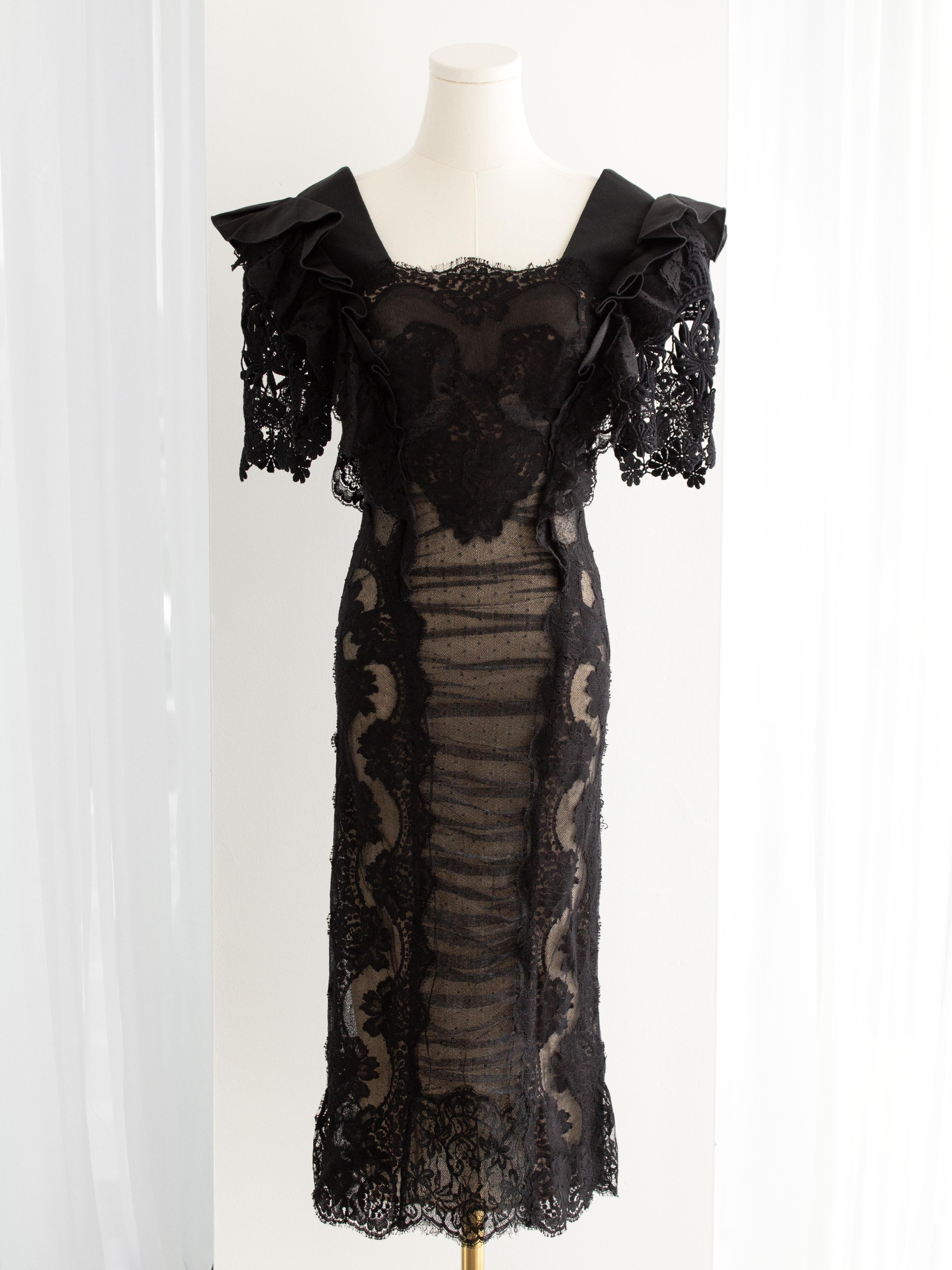 Dolce&Gabbana F/W 2009 Black Lace Tulle Swiss Dot Midi Dress 5