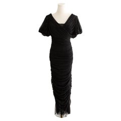 Dolce&Gabbana F/W 2014 Black Tulle Ruched Puff Sleeve Midi Dress