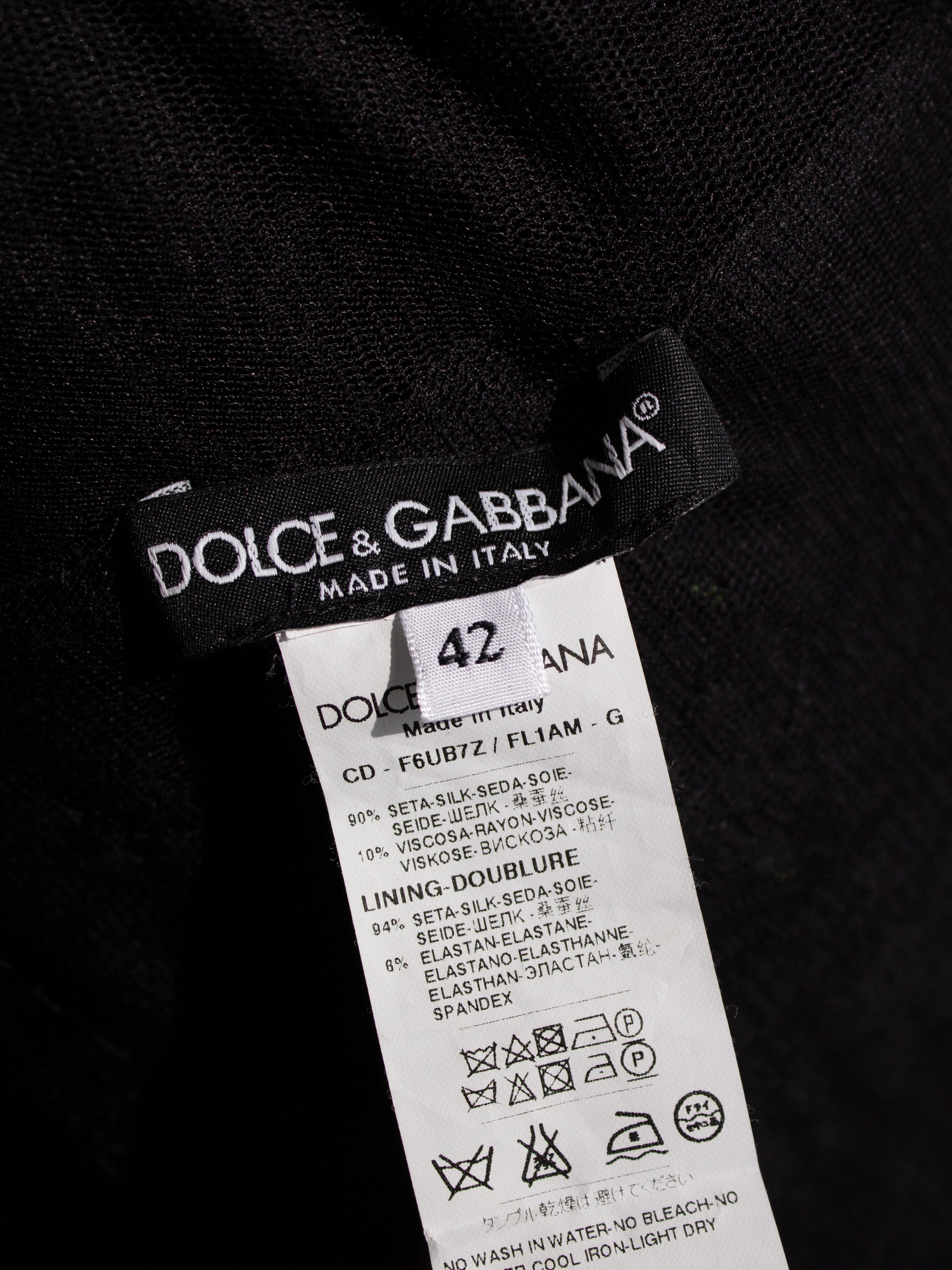 Dolce&Gabbana F/W 2015 Black Red Rose Embroidered Tulle Ruched Gown Dress 9