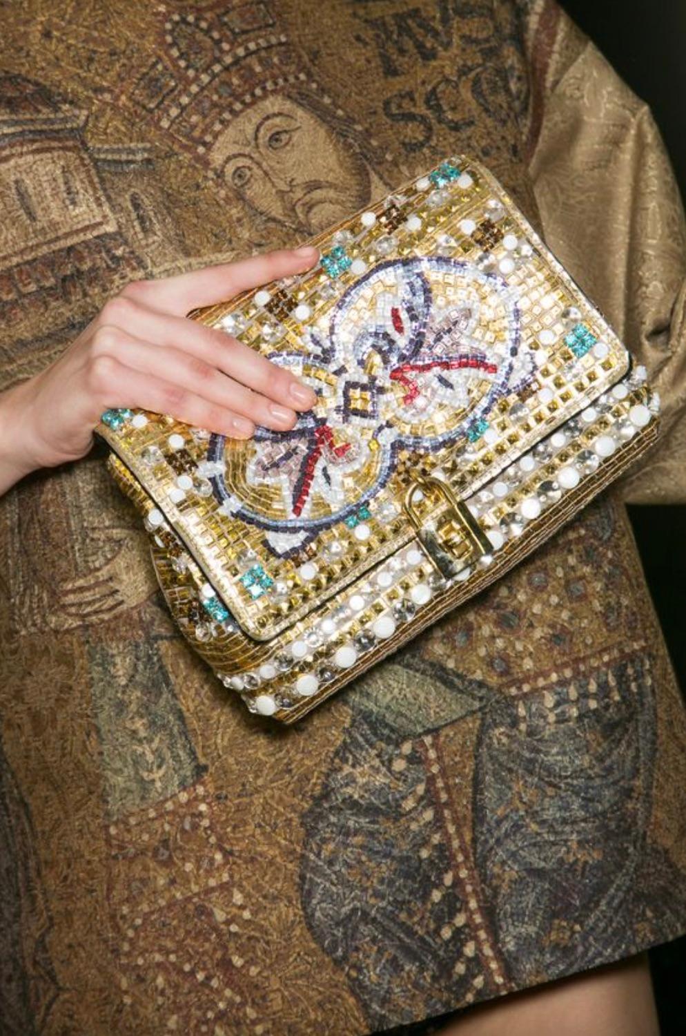 Women's Dolce&Gabbana Fall/Winter 2013 Byzantine Mosaic Embellished Gold Multicolor Bag