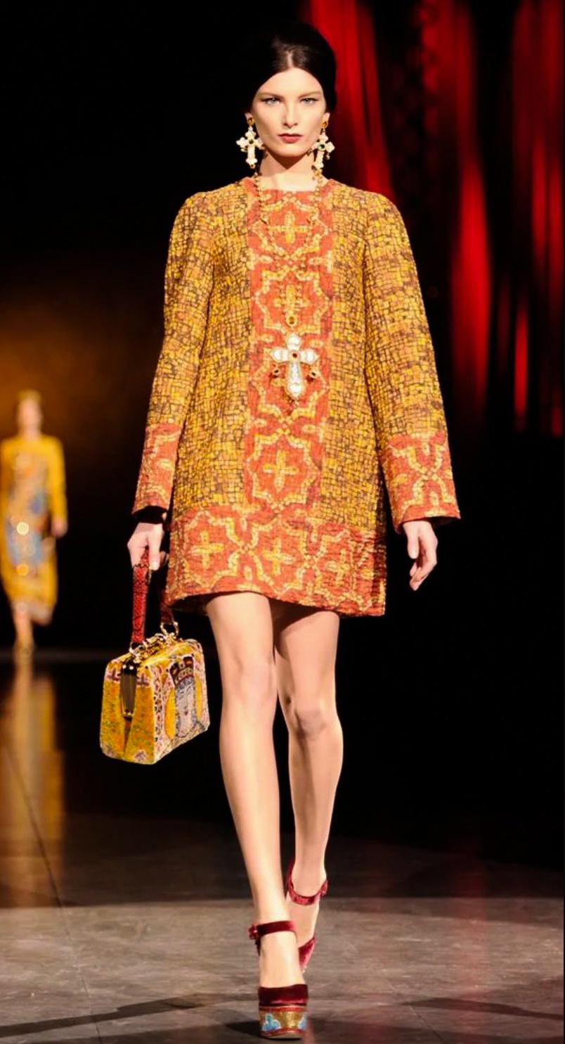 Women's Dolce&Gabbana Fall/Winter 2013 Byzantine Runway Mosaic Gold Red Cross Dress