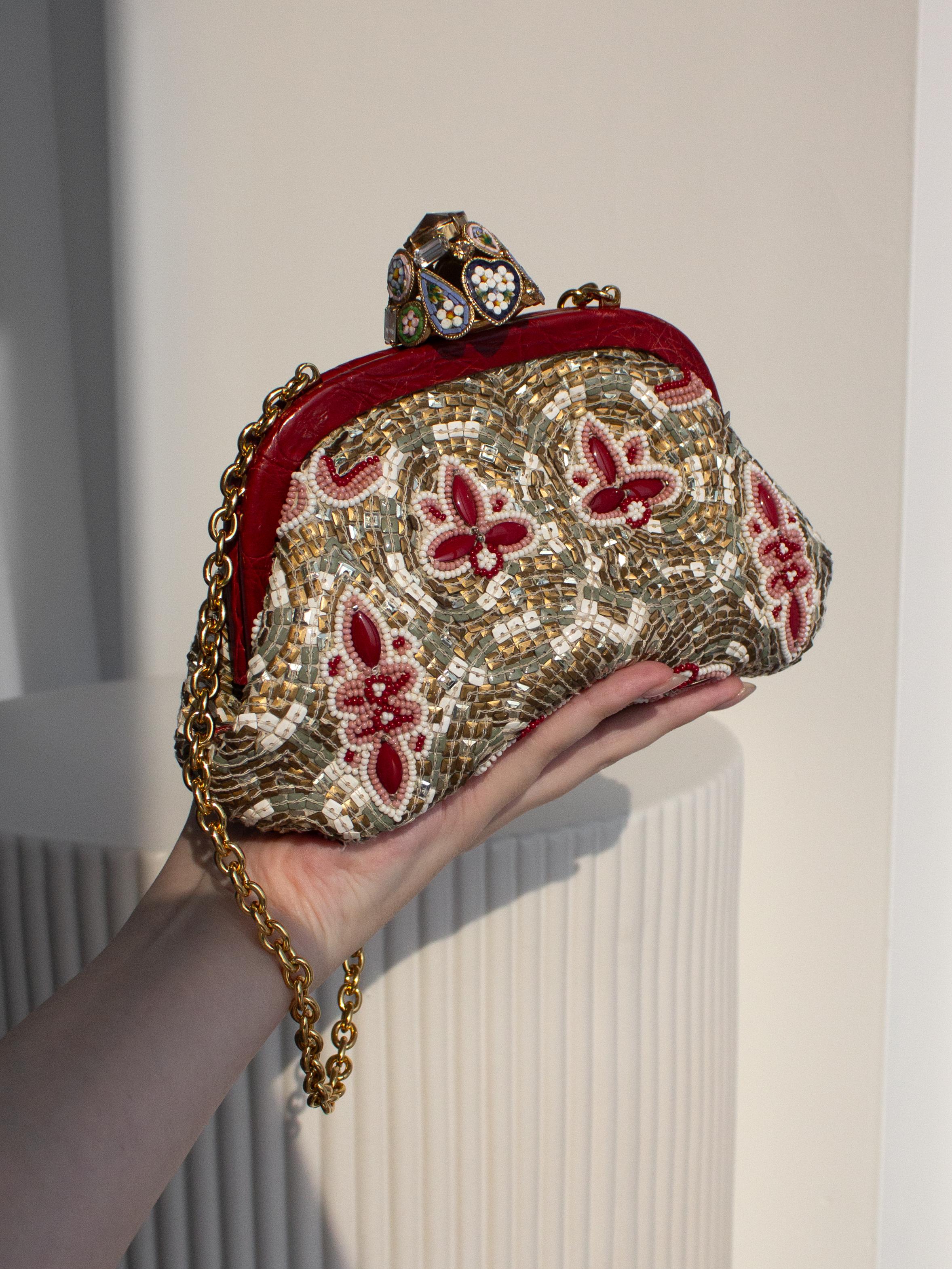 Brown Dolce&Gabbana Fall/Winter 2013 Miss Dea Byzantine Mosaic Gold Red Clutch Bag For Sale
