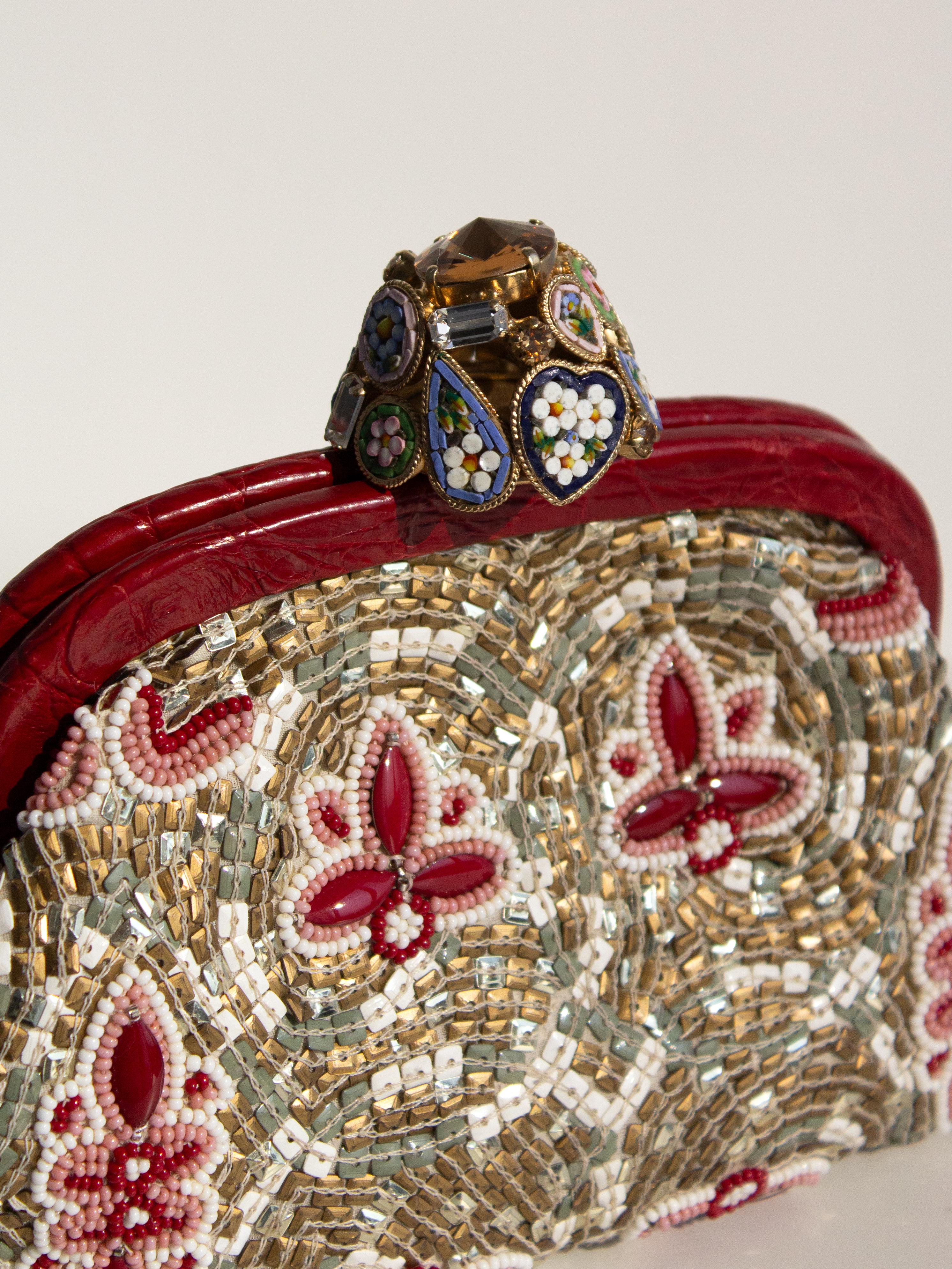 Women's Dolce&Gabbana Fall/Winter 2013 Miss Dea Byzantine Mosaic Gold Red Clutch Bag For Sale