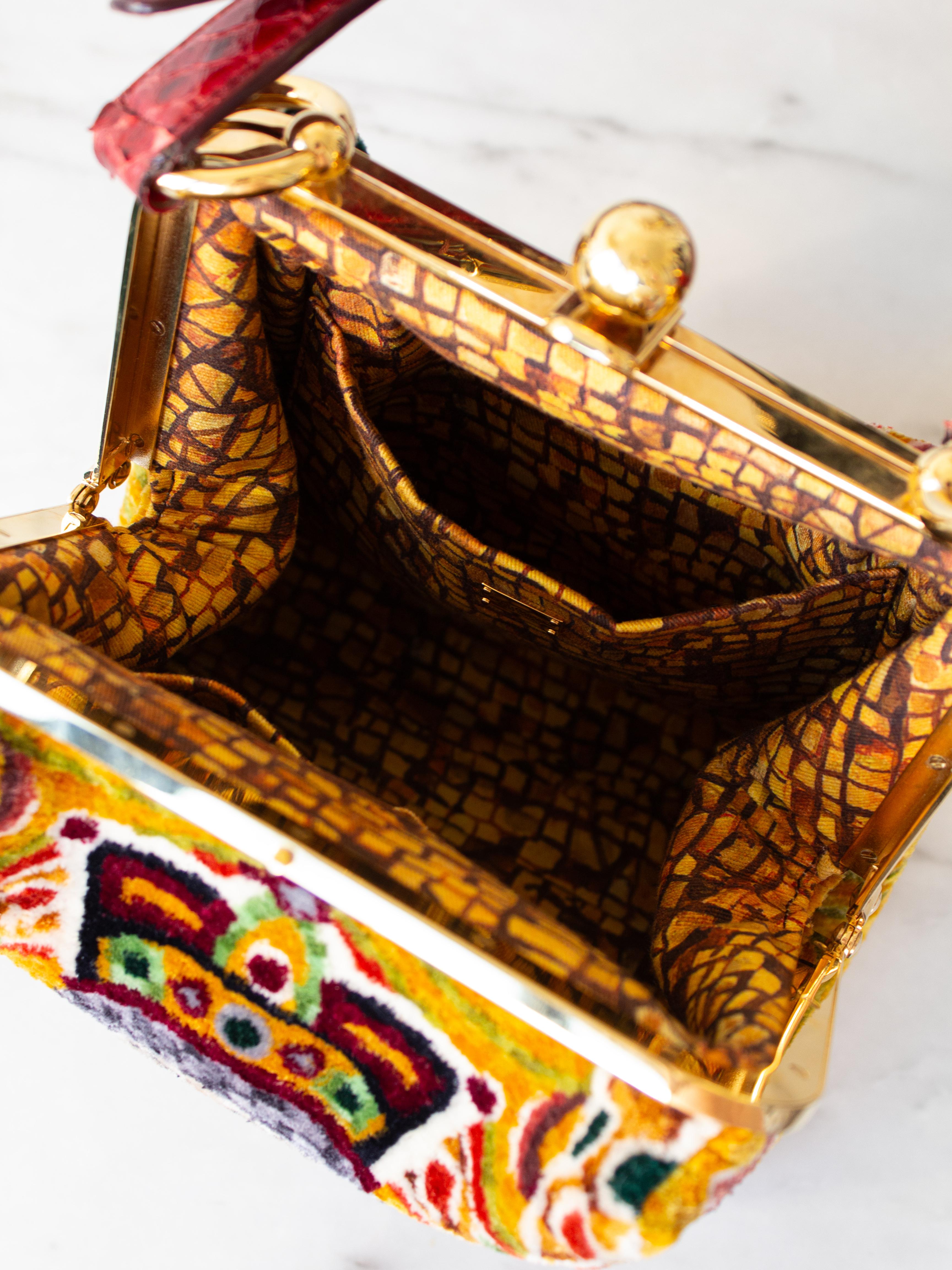 Dolce&Gabbana Fall/Winter 2013 Queen Regina Gold Red Multicolor Velvet Bag 8