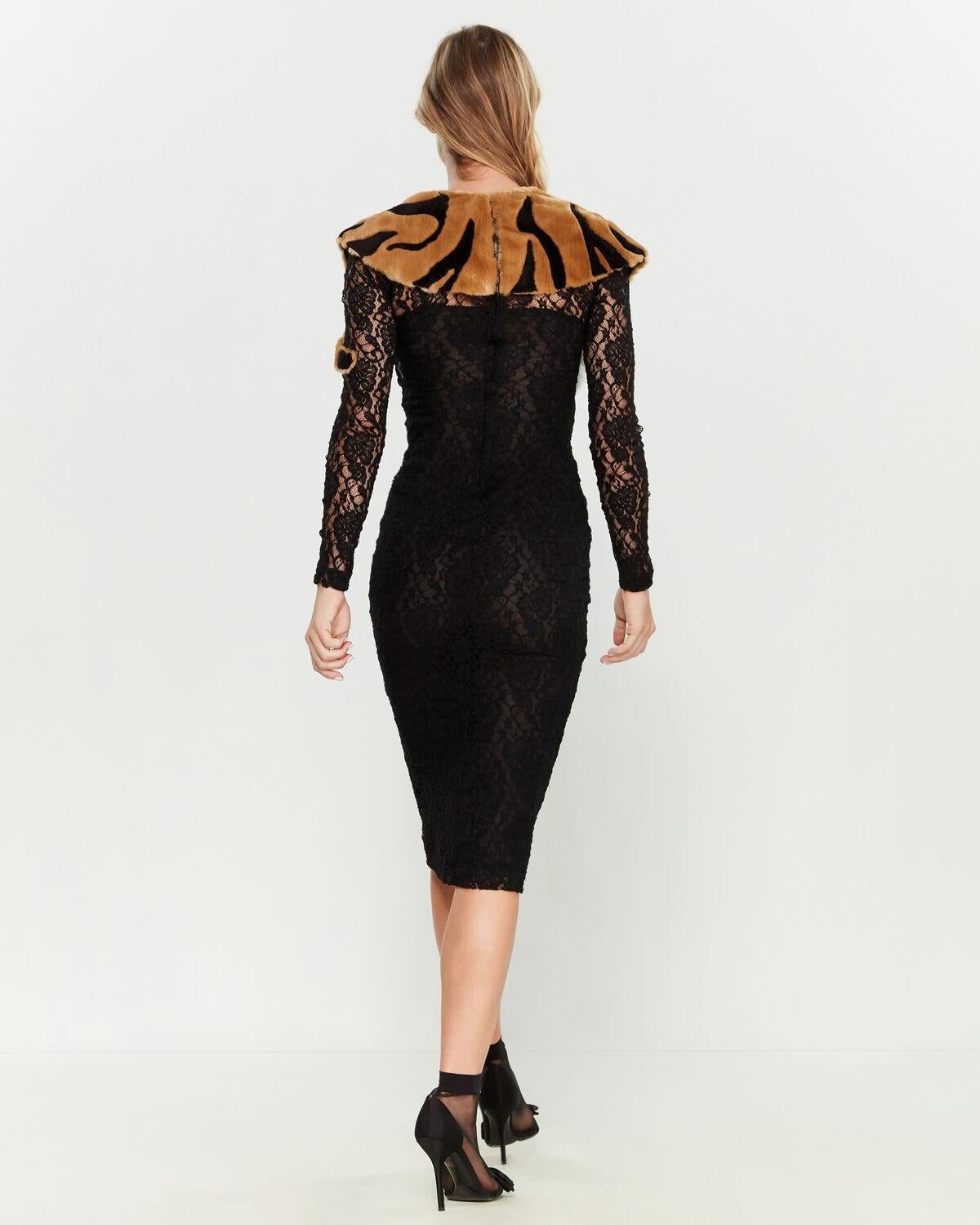 Black DOLCE&GABBANA  Faux Fur Tiger Lace Dress  40 IT  New With Tags For Sale