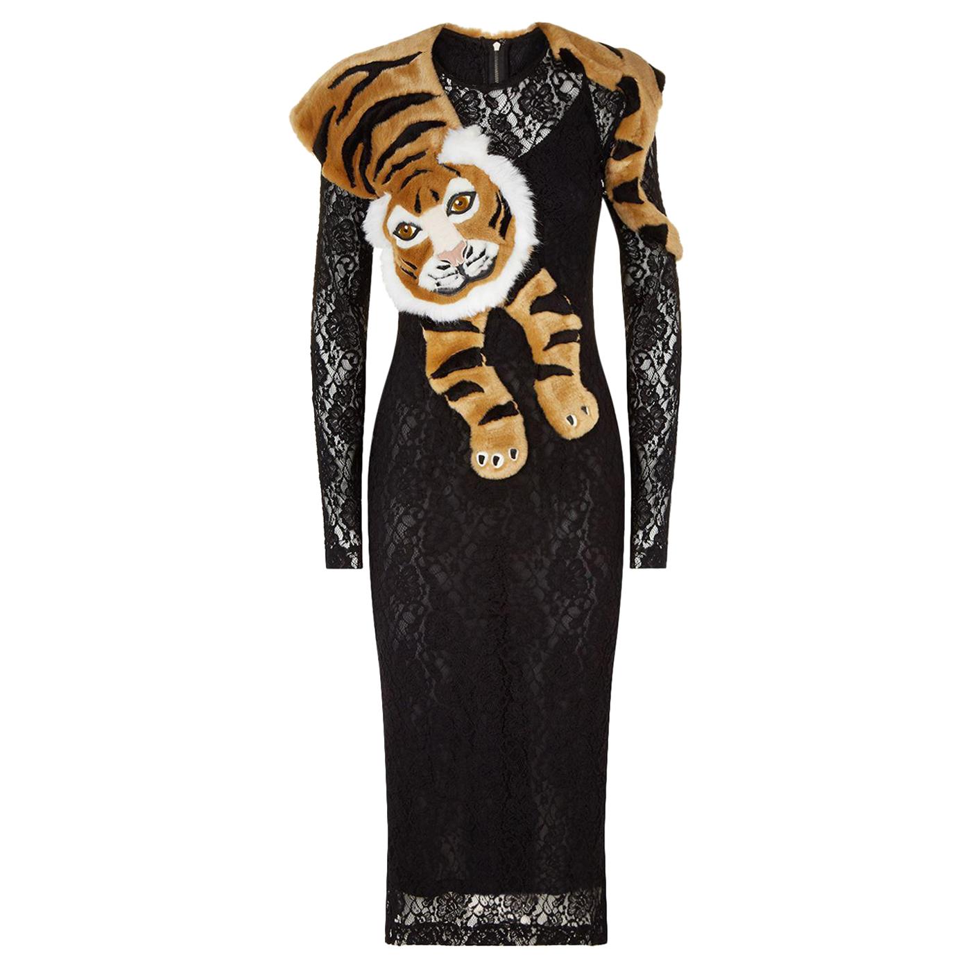 DOLCE&GABBANA  Faux Fur Tiger Lace Dress  40 IT  New With Tags For Sale