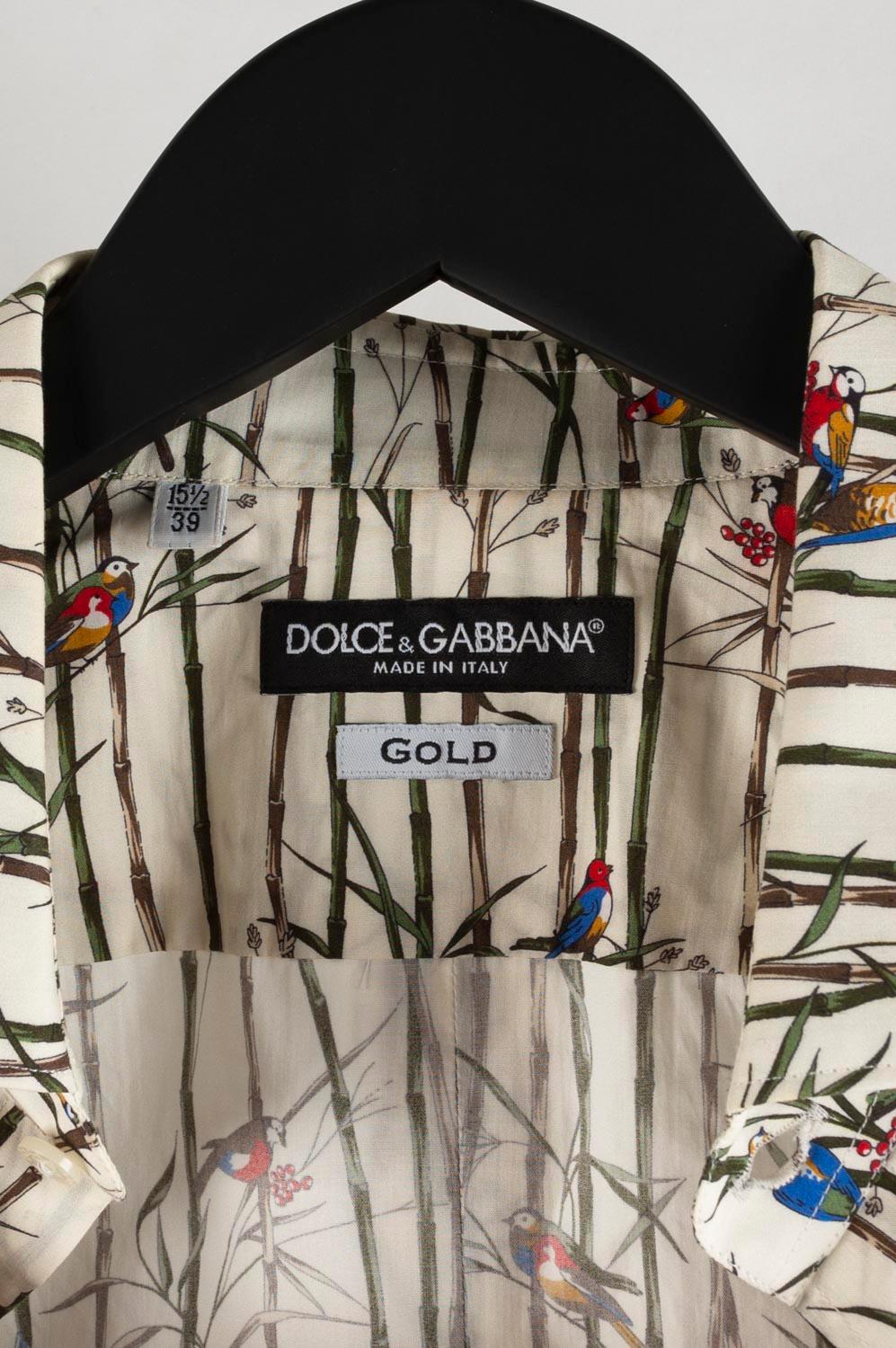 Dolce & Gabbana Gold Birds Print Men Shirt Size 15.5/39 (M), S438 en vente 1
