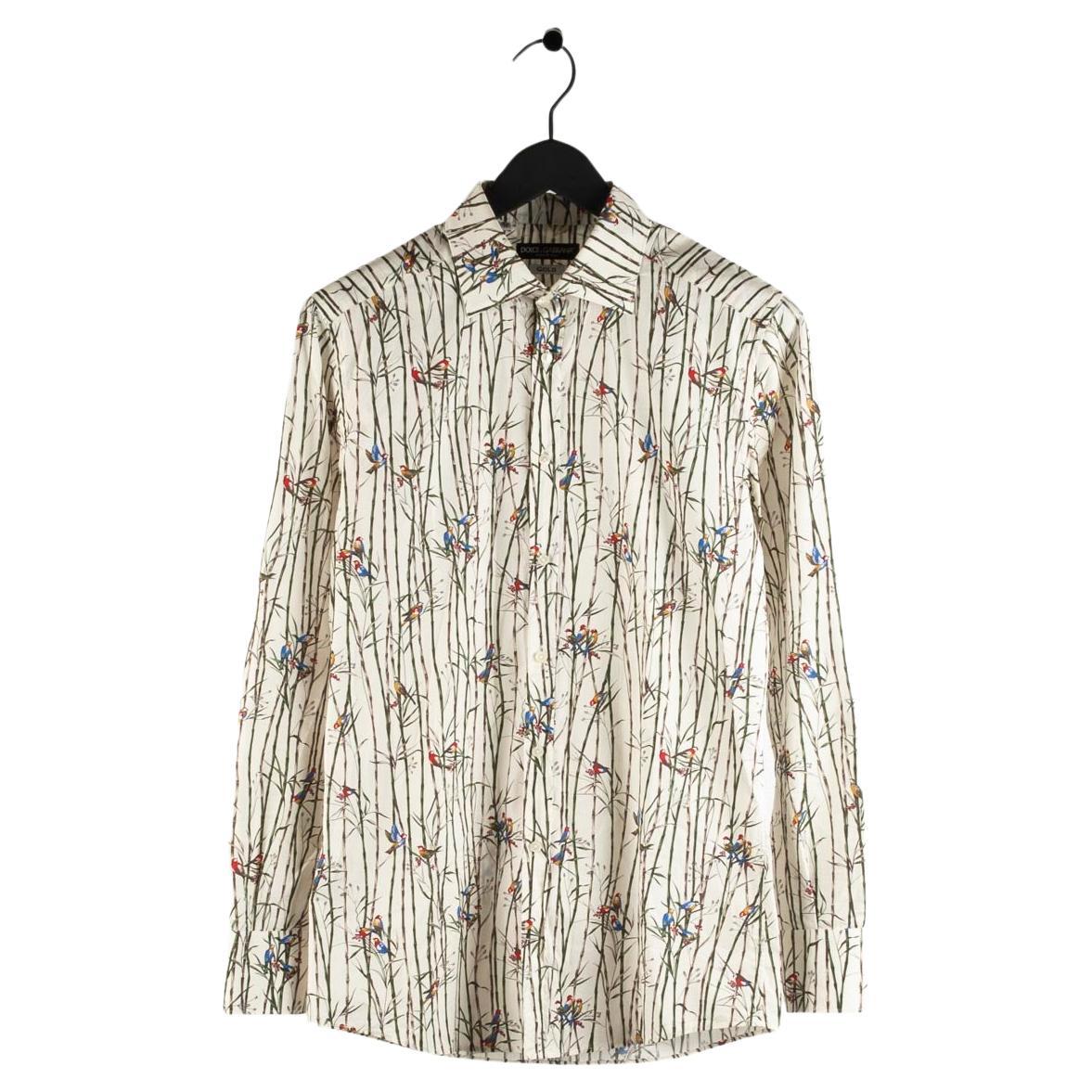 Dolce & Gabbana Gold Birds Print Men Shirt Size 15.5/39 (M), S438 en vente