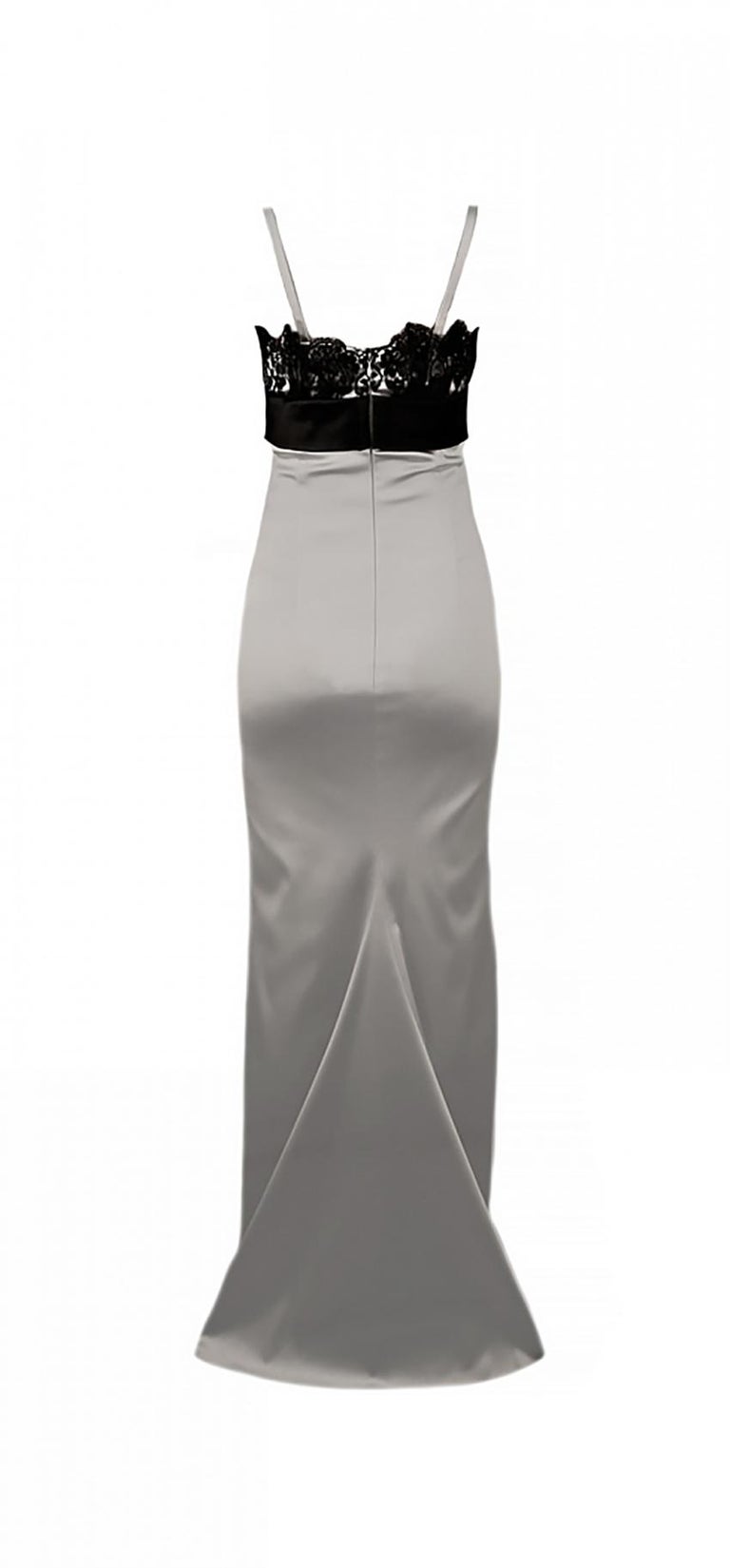 Dolce&Gabbana Graues Seidenkleid mit schwarzer Spitze Größe S im Angebot  bei 1stDibs