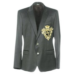 DOLCE&GABBANA GRAY VISCOSE BLAZER JACKET with GOLD EMBROIDERY EU 48