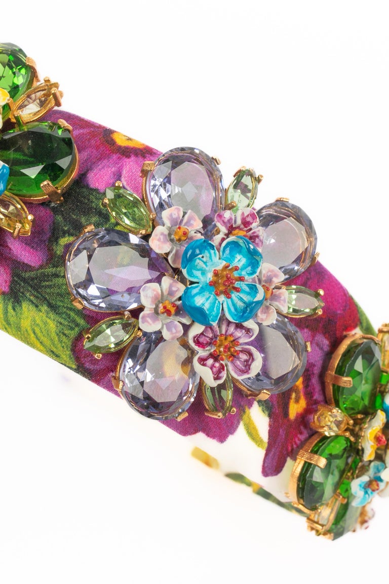 Bandeau (headband) Dolce & Gabbana - Fleur De Lys, Perles, Rose Et Vert - Fabriqué En Italie