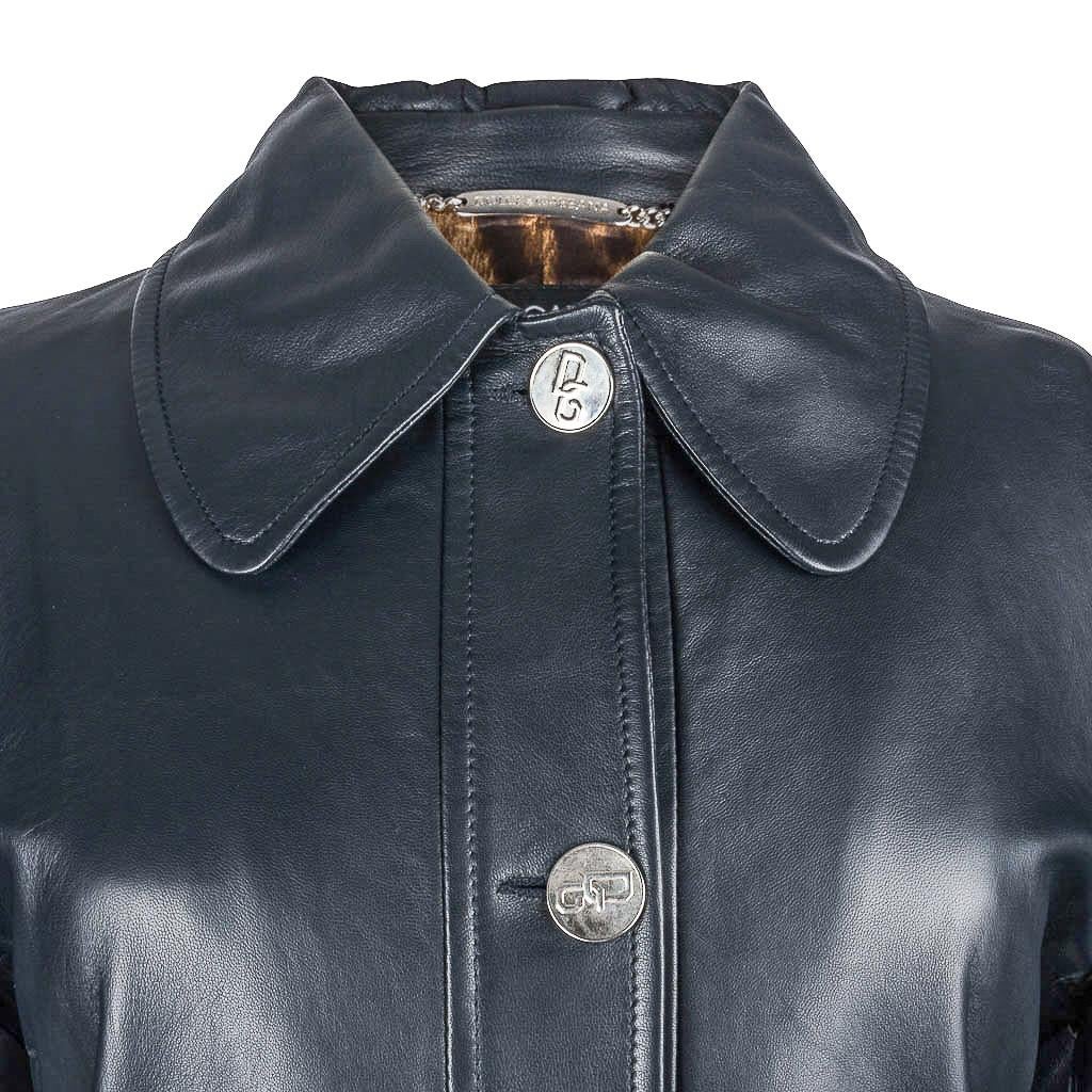 Women's Dolce&Gabbana Leather Jacket Ink Blue Silver Monogram Buttons 46 fits 8 New/Tag