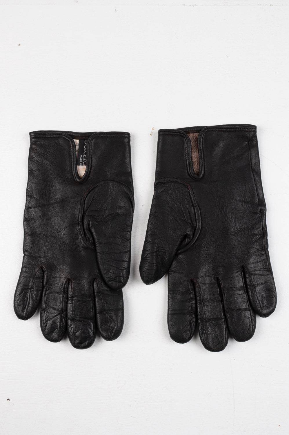 Black Dolce&Gabbana Leather Men Gloves Size 8.5, S335 For Sale