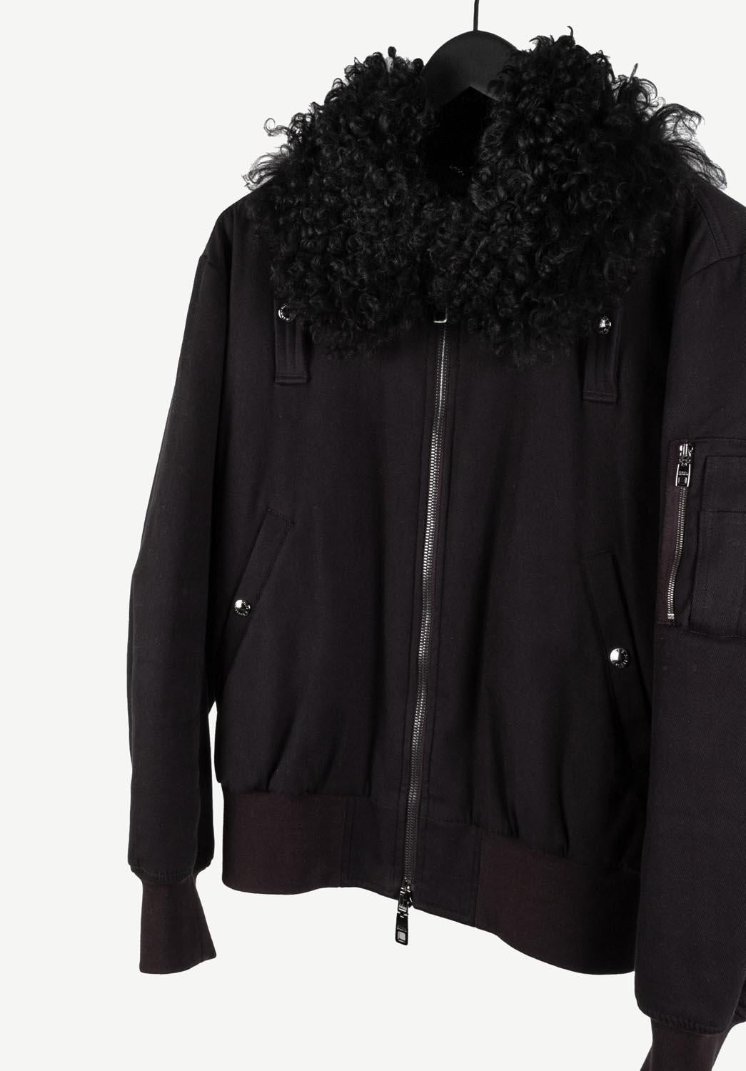 Black Dolce&Gabbana Men Fur Bomber Jacket Size 48IT(M) S377 For Sale