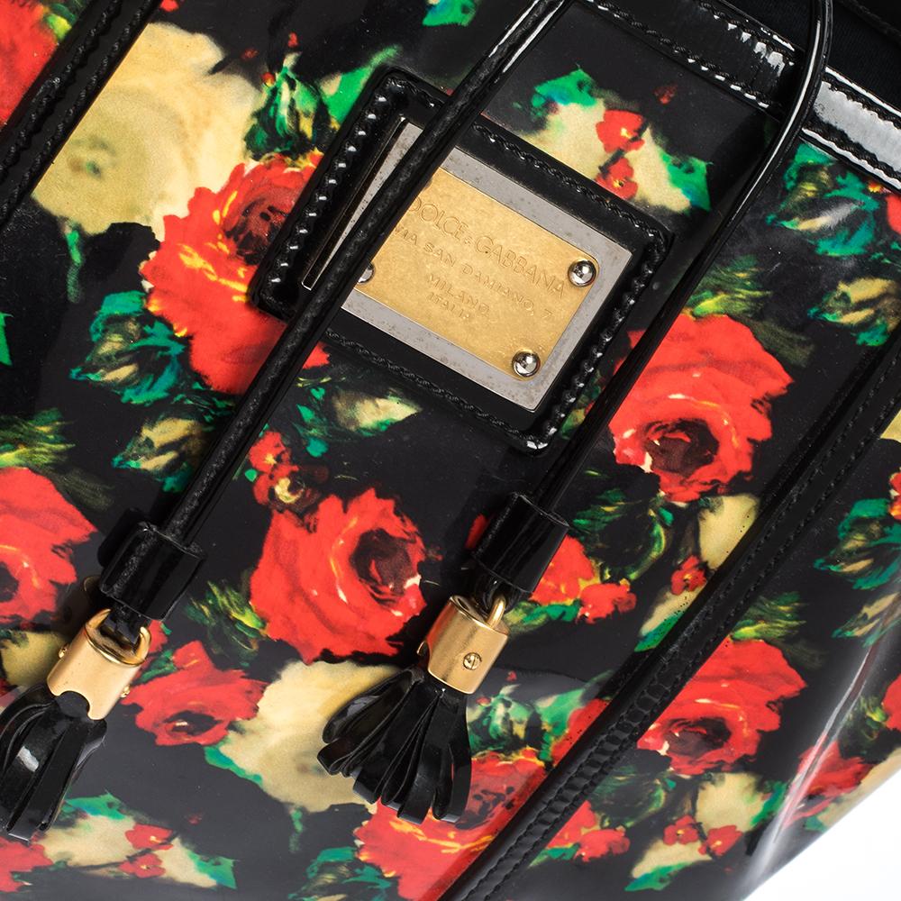 Dolce&Gabbana Multicolor Floral Print Vinyl and Patent Leather Miss Escape Tote 4