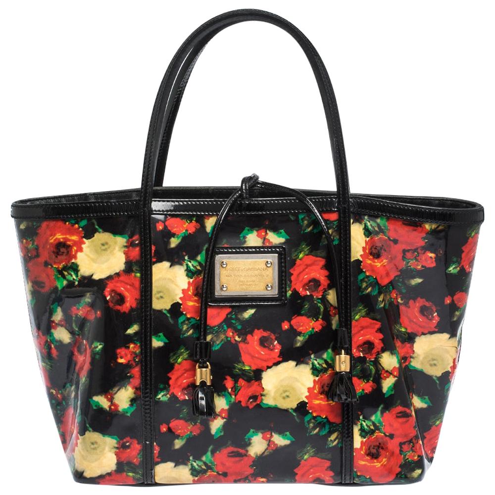 Dolce&Gabbana Multicolor Floral Print Vinyl and Patent Leather Miss Escape Tote