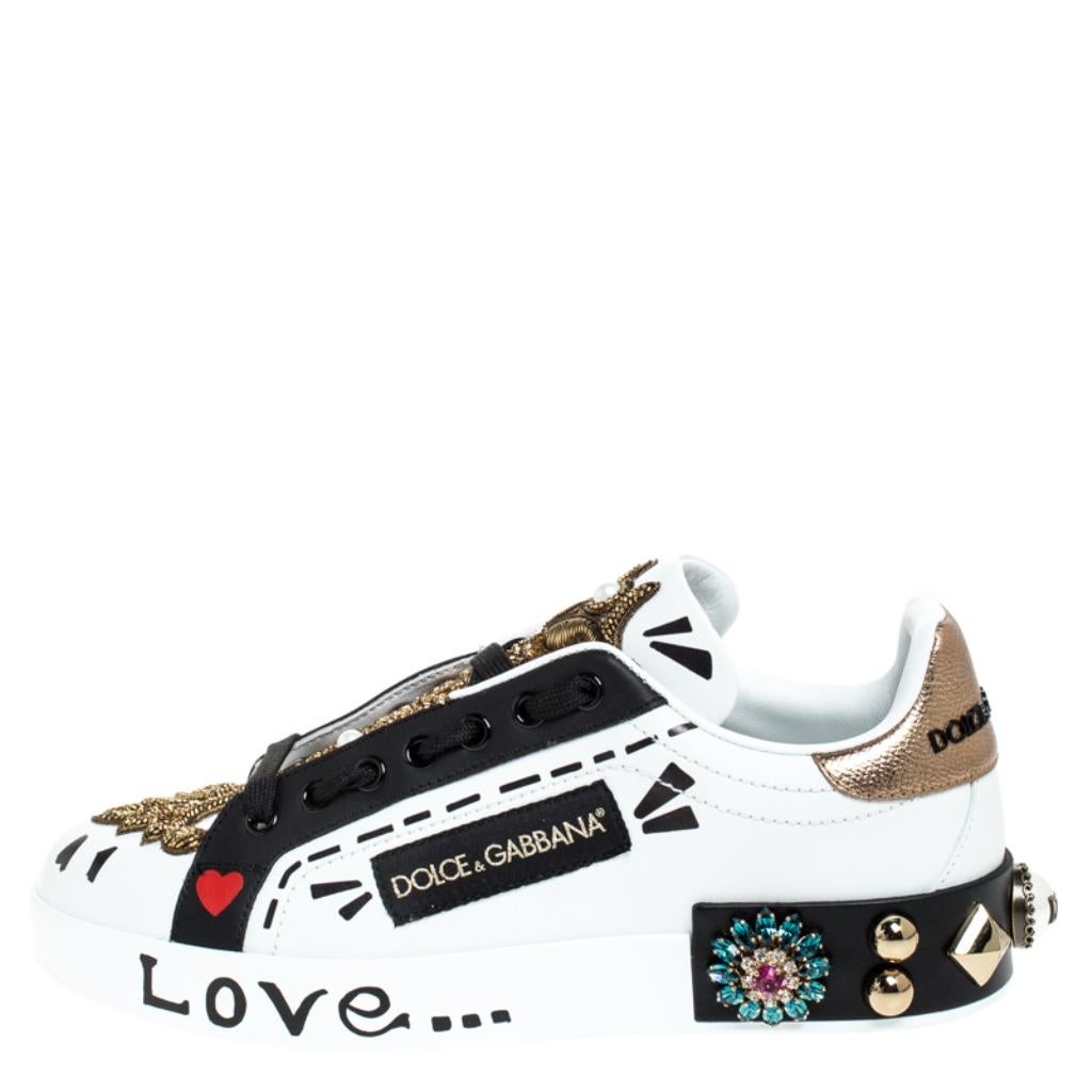 Fashion-forward and chic, these well-designed sneakers are made of leather. They feature round toes, lace-ups and gorgeous embellishments for unceasing charm. Put your best foot forward in this pair by Dolce&Gabbana.

Includes: Original Dustbag,