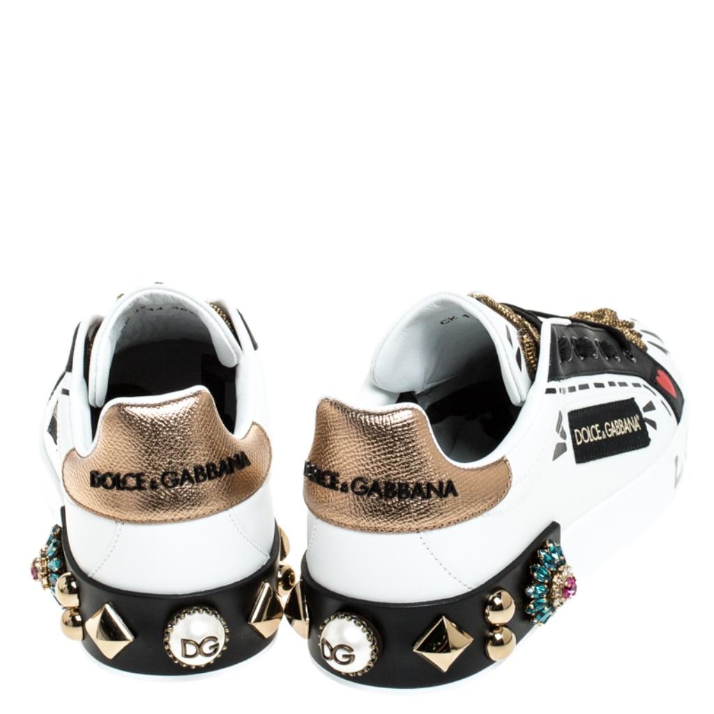 Women's Dolce&Gabbana Multicolor Leather Portofino Embellished Low Top Sneaker Size 37.5