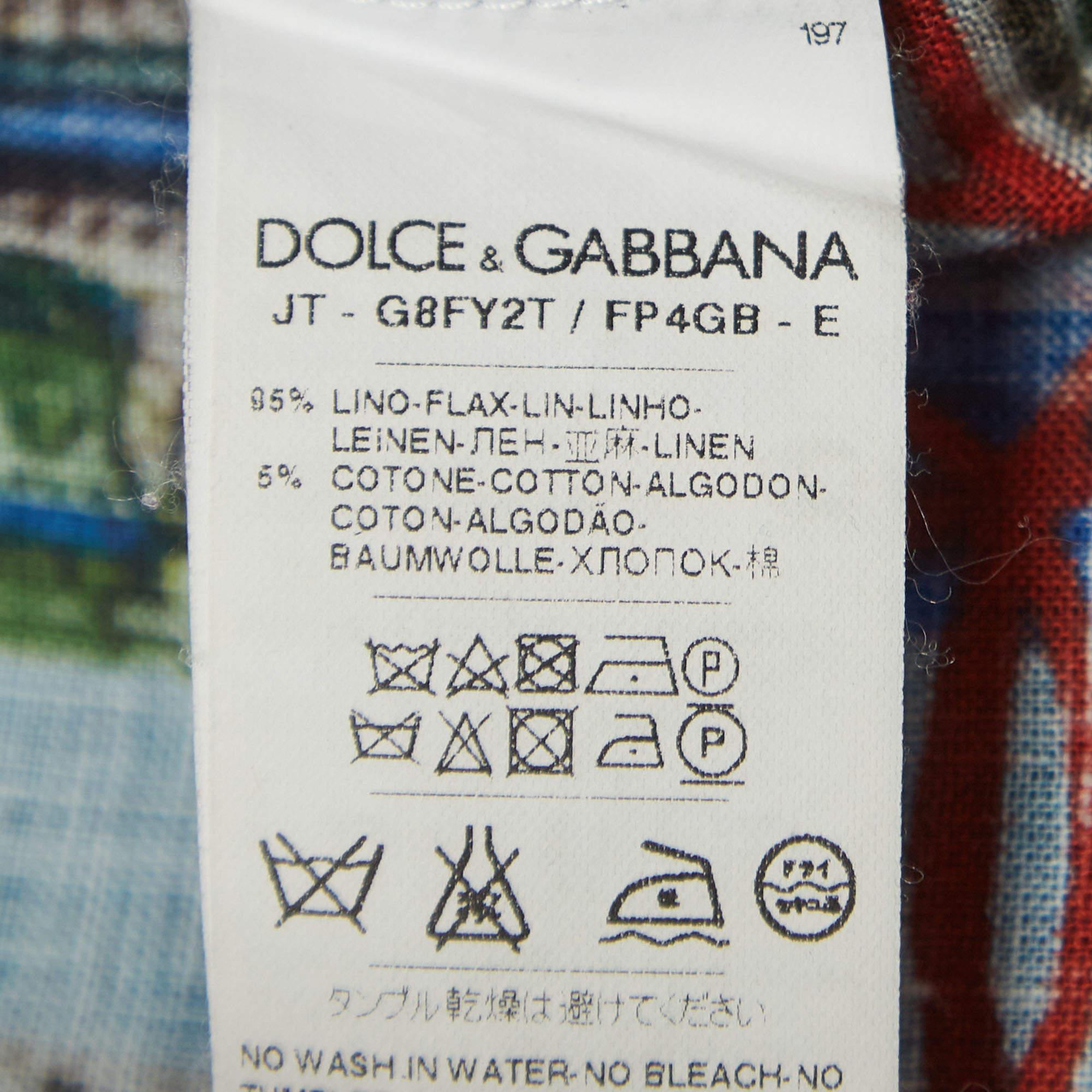 Dolce&Gabbana Multicolor Print Linen Half Sleeve Shirt S In Excellent Condition In Dubai, Al Qouz 2