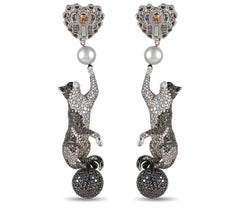 Dolce&Gabbana Panthere 18K White Gold 22.00 Ct Diamond and Pearl Earrings
